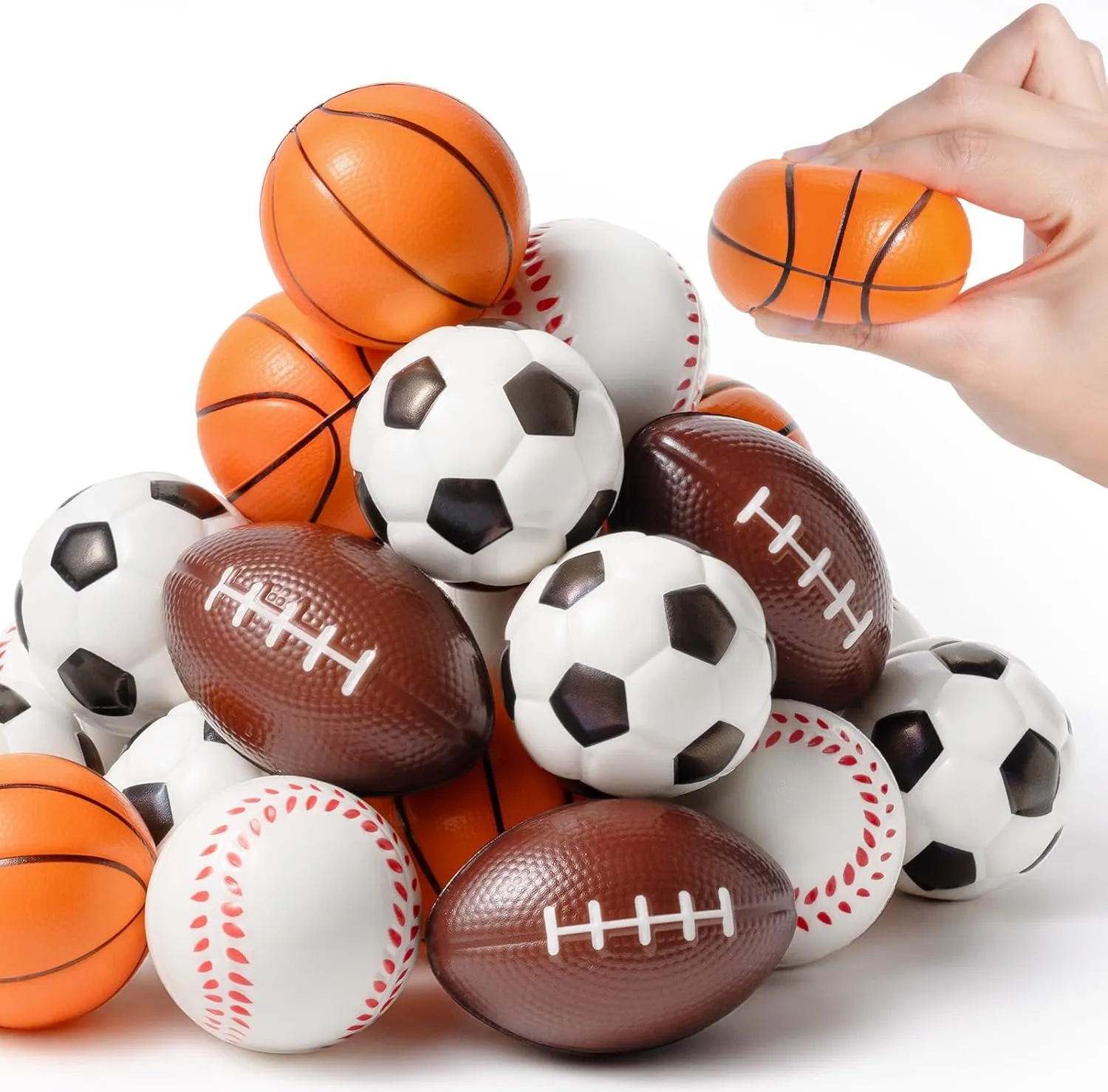 Easter Basket Stuffers for Kids Boys Girls, 24 Pack Sports Stress Balls with Cards, Easter Party Favors Supplies Football Squeeze Fidget Toy Foam Bouncy Ball School Classroom Prize Easter Treat Bags