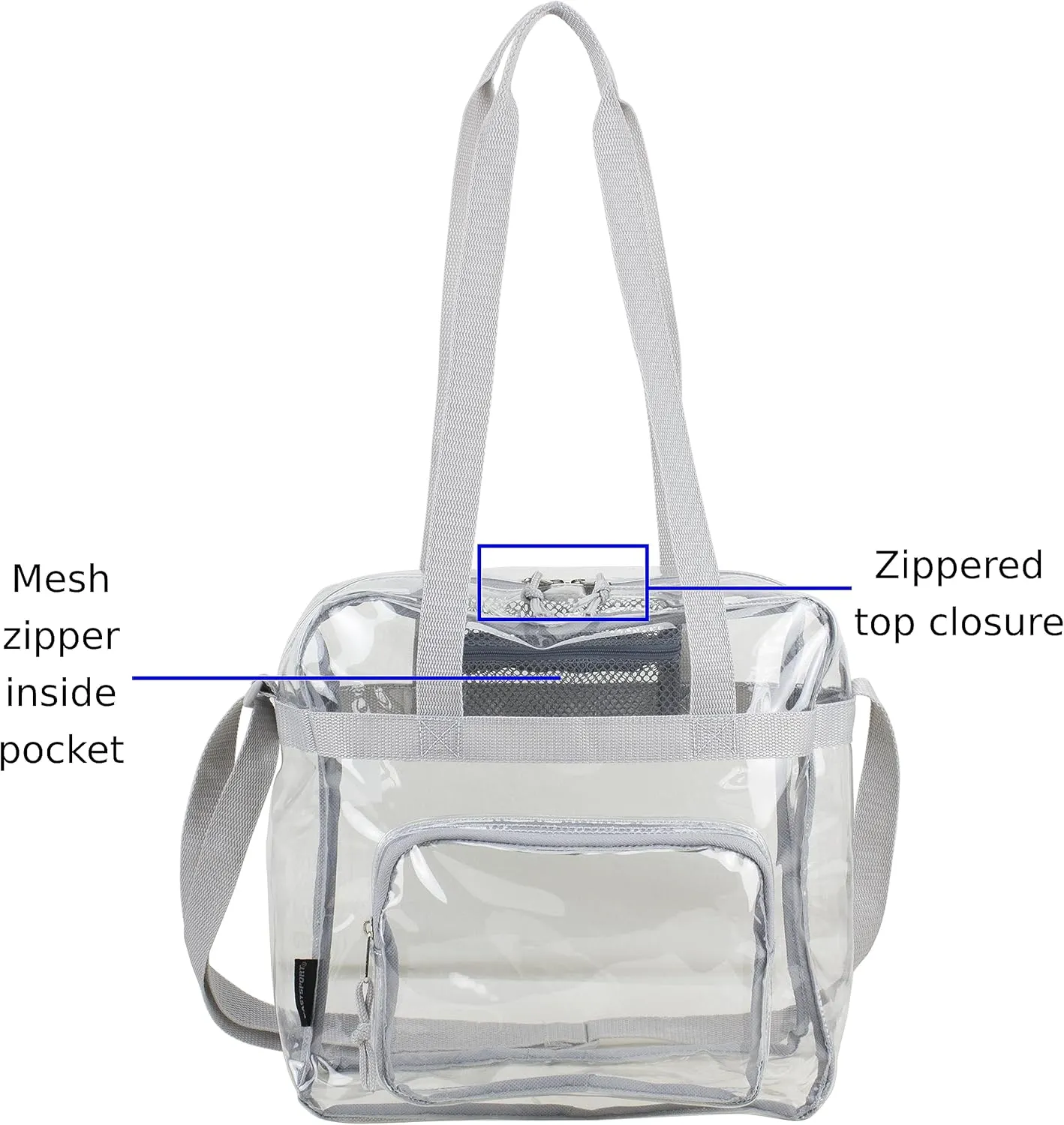 Eastsport Clear Bag Stadium Approved Tote Crossbody Shoulder Messenger Strap for Sports Concert Work Events See Through