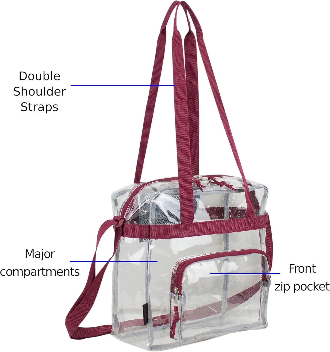 Eastsport Clear Bag Stadium Approved Tote Crossbody Shoulder Messenger Strap for Sports Concert Work Events See Through