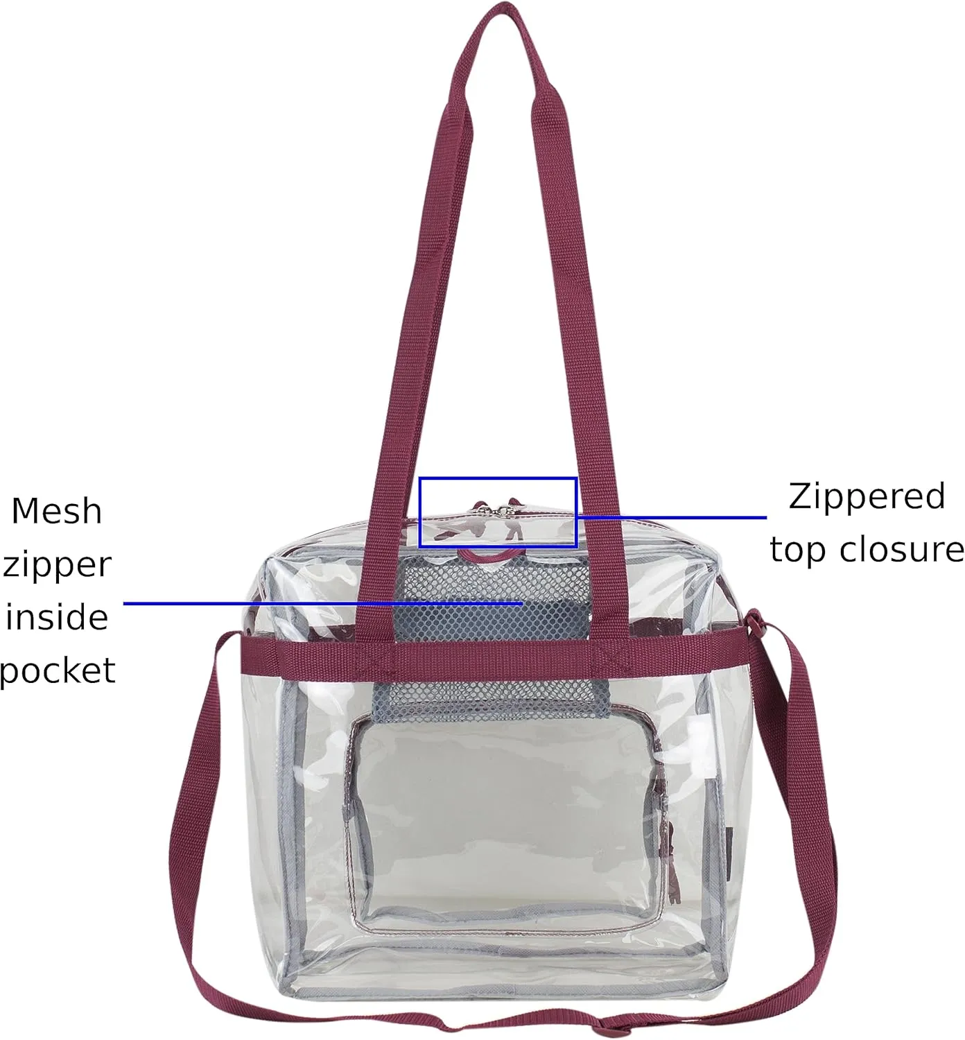 Eastsport Clear Bag Stadium Approved Tote Crossbody Shoulder Messenger Strap for Sports Concert Work Events See Through
