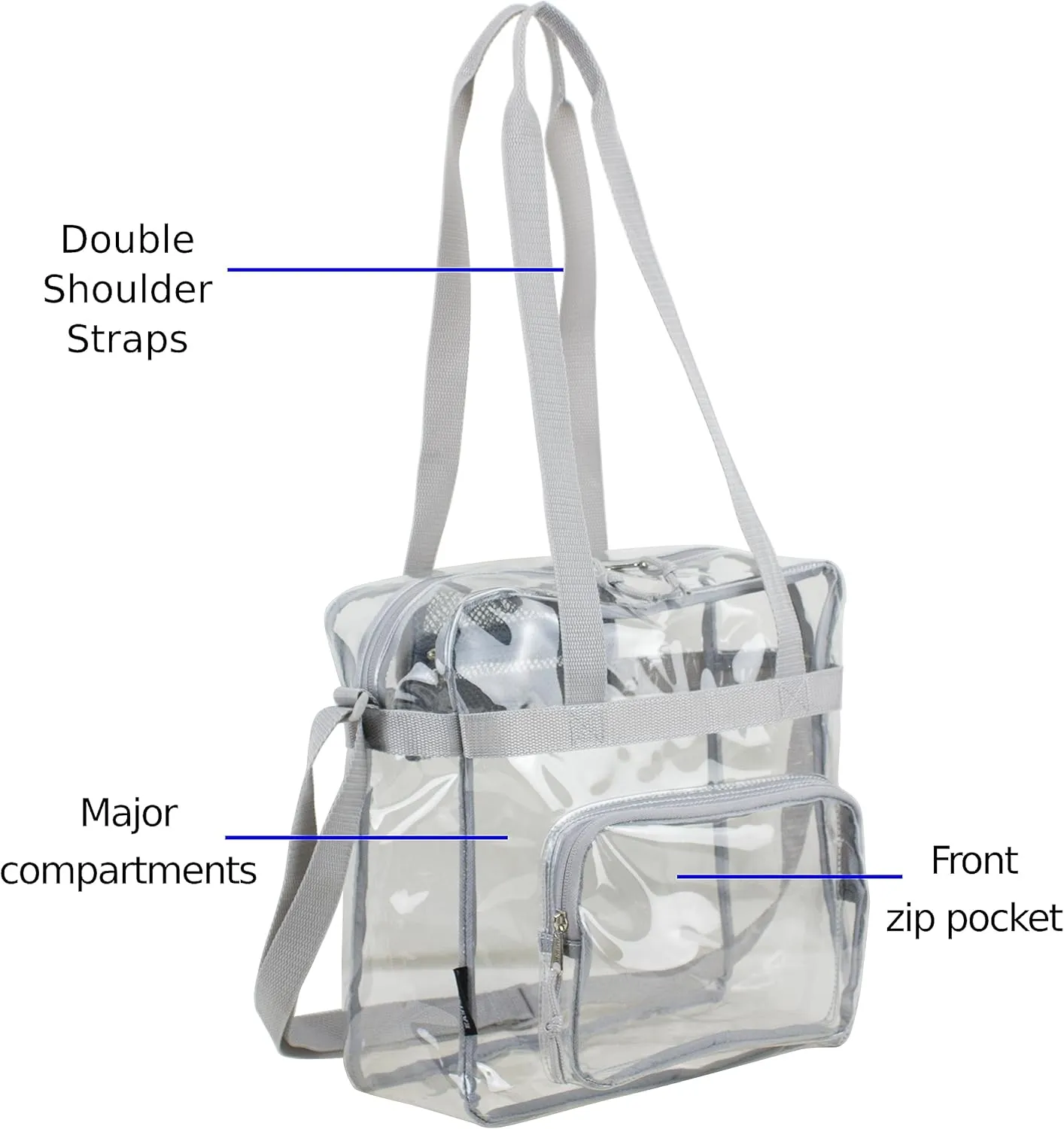 Eastsport Clear Bag Stadium Approved Tote Crossbody Shoulder Messenger Strap for Sports Concert Work Events See Through