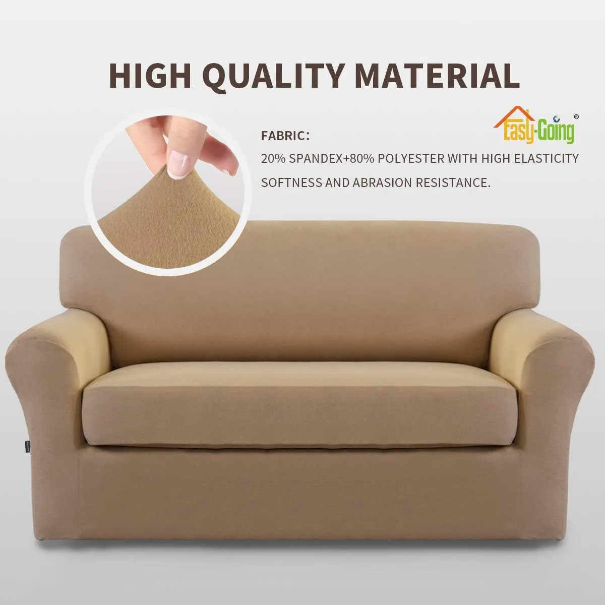 Easy-Going 2 Pieces Microfiber Stretch Sofa Slipcover – Spandex Soft Fitted Sofa Couch Cover, Washable Furniture Protector with Elastic Bottom Kids, Pet (Loveseat, Camel