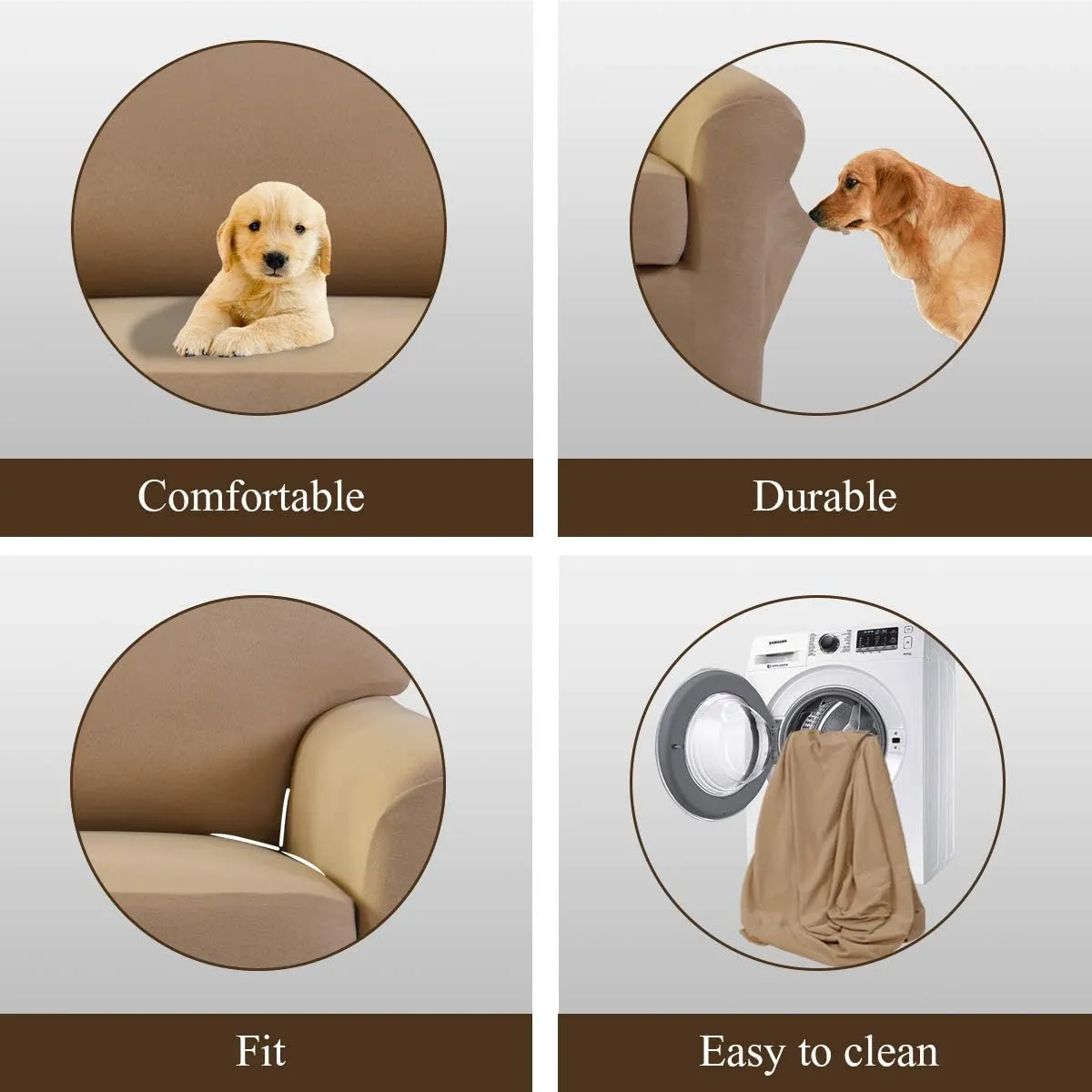 Easy-Going 2 Pieces Microfiber Stretch Sofa Slipcover – Spandex Soft Fitted Sofa Couch Cover, Washable Furniture Protector with Elastic Bottom Kids, Pet (Loveseat, Camel