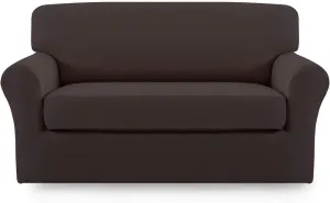 Easy-Going 2 Pieces Microfiber Stretch Sofa Slipcover – Spandex Soft Fitted Sofa Couch Cover, Washable Furniture Protector with Elastic Bottom Kids, Pet (Loveseat, Chocolate
