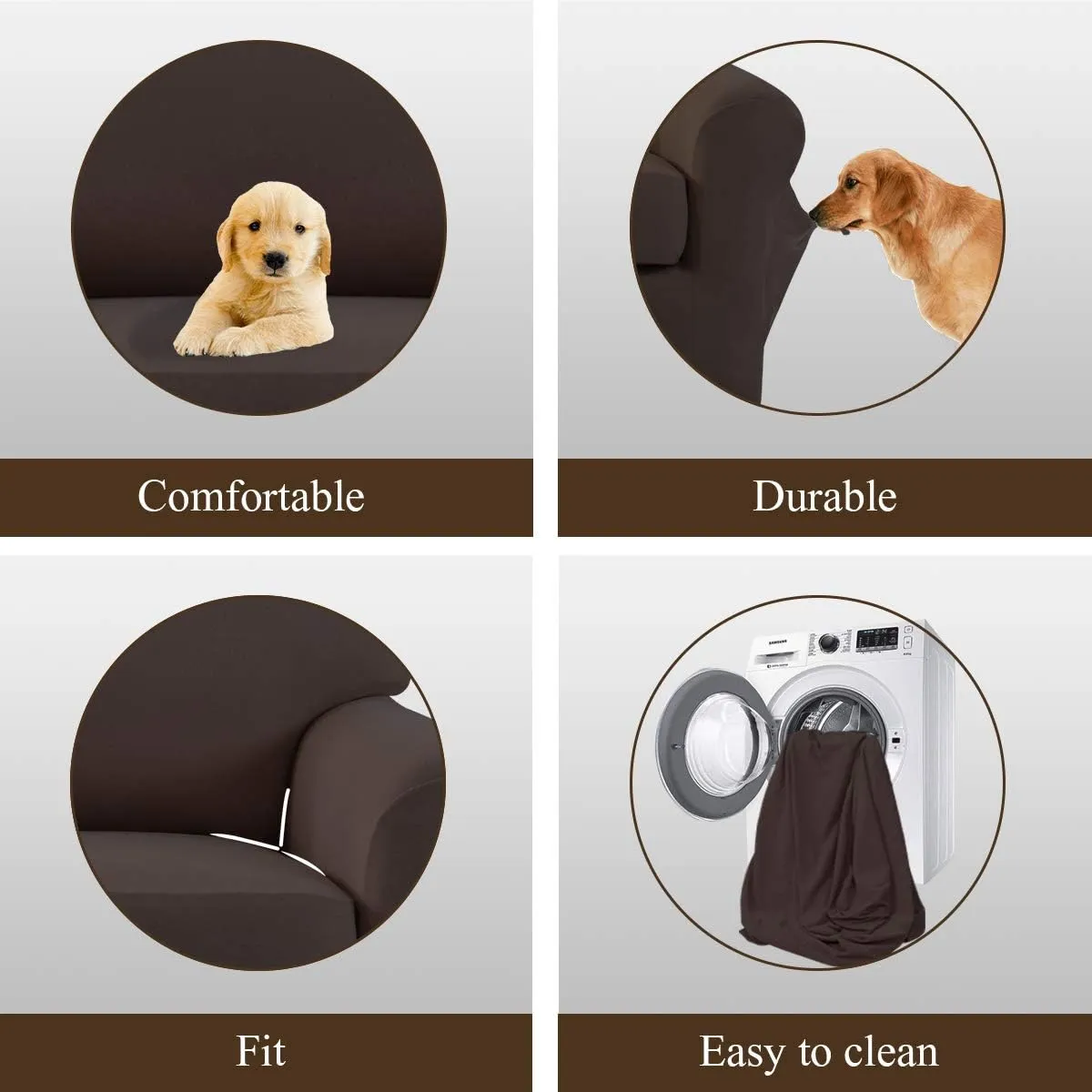 Easy-Going 2 Pieces Microfiber Stretch Sofa Slipcover – Spandex Soft Fitted Sofa Couch Cover, Washable Furniture Protector with Elastic Bottom Kids, Pet (Loveseat, Chocolate
