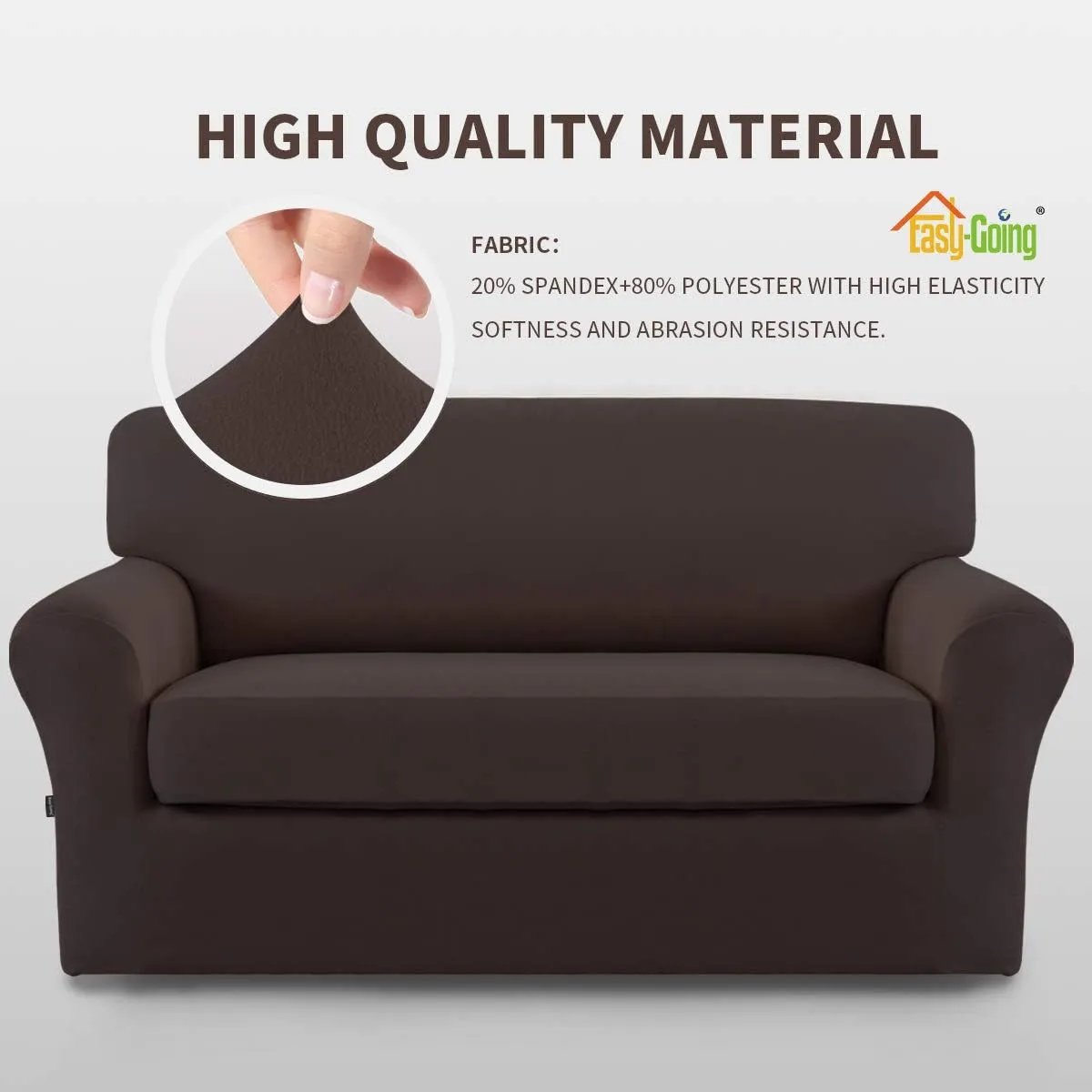 Easy-Going 2 Pieces Microfiber Stretch Sofa Slipcover – Spandex Soft Fitted Sofa Couch Cover, Washable Furniture Protector with Elastic Bottom Kids, Pet (Loveseat, Chocolate
