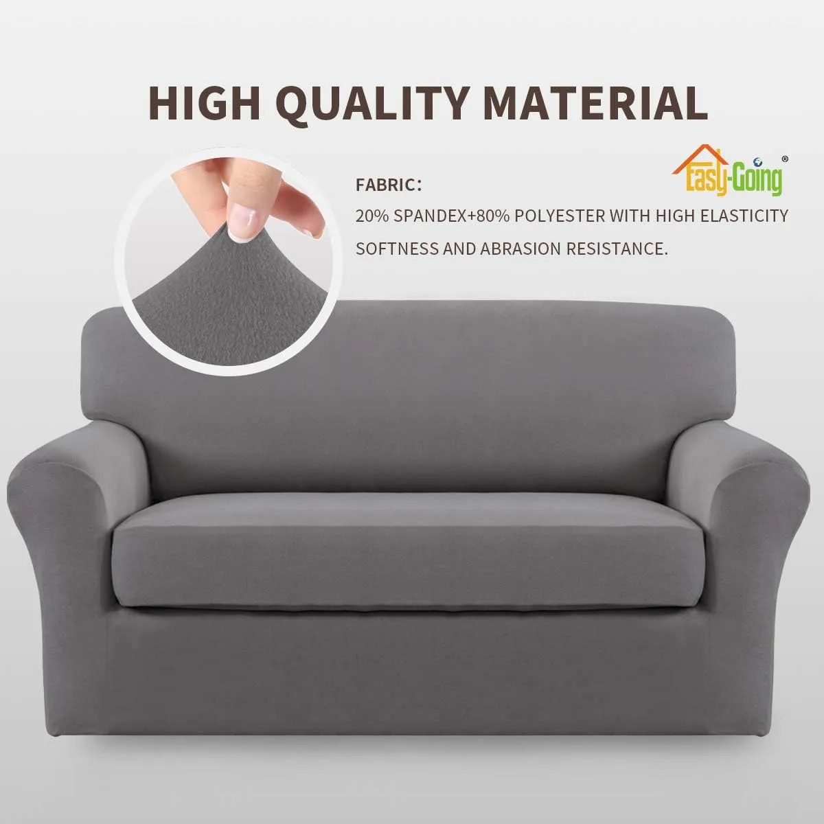 Easy-Going 2 Pieces Microfiber Stretch Sofa Slipcover – Spandex Soft Fitted Sofa Couch Cover, Washable Furniture Protector with Elastic Bottom Kids, Pet (Loveseat, Light Gray)