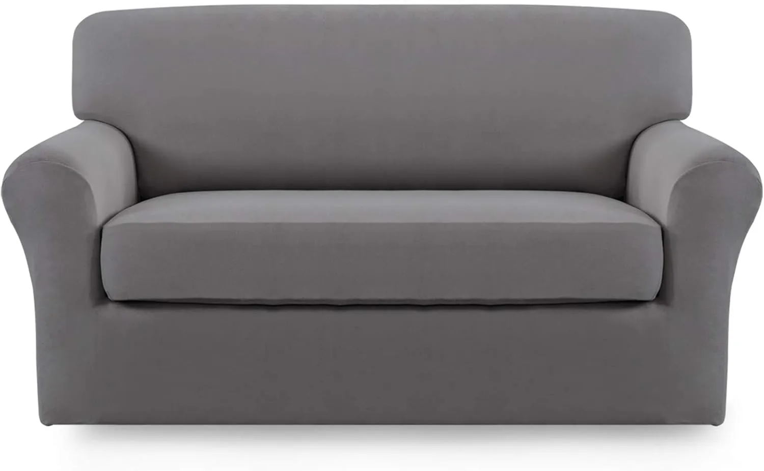 Easy-Going 2 Pieces Microfiber Stretch Sofa Slipcover – Spandex Soft Fitted Sofa Couch Cover, Washable Furniture Protector with Elastic Bottom Kids, Pet (Loveseat, Light Gray)