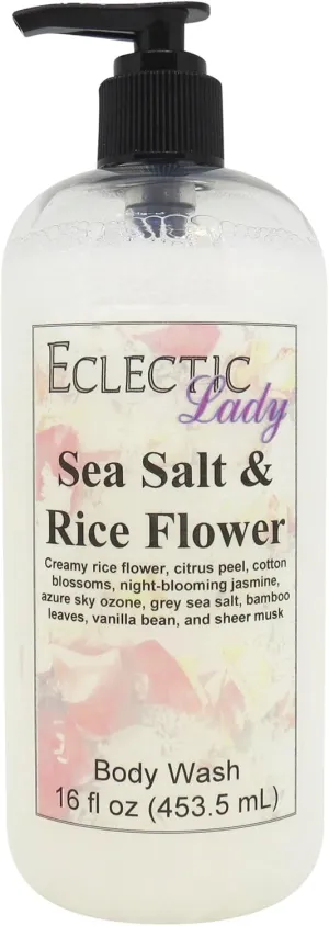 Eclectic Lady Liquid Pearl Body Wash - Sea Salt and Rice Flower Scent 3-in-1 Use For Bubble Bath, Hand Soap & Body Wash, Phthalate-Free Sea Salt and Rice Flower Fragrance, Handcrafted in USA (16 oz)