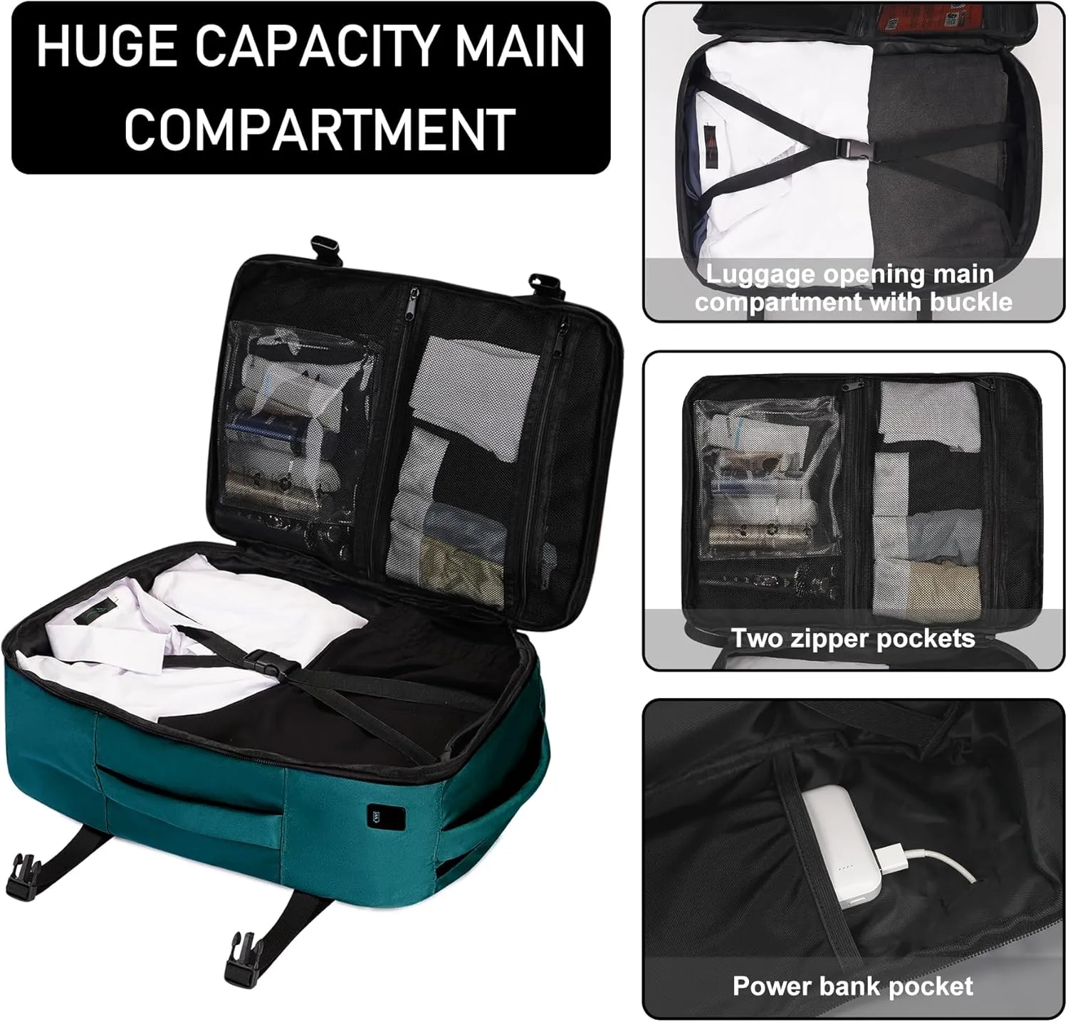 ECOHUB Travel Backpack 18x14x8 Spirit Airlines Personal Item Bag Carry On Backpack 13 Pockets Large Work Casual Daypack for men Airline Approved Waterproof Gym Backpack with Charging Port, Blue Green