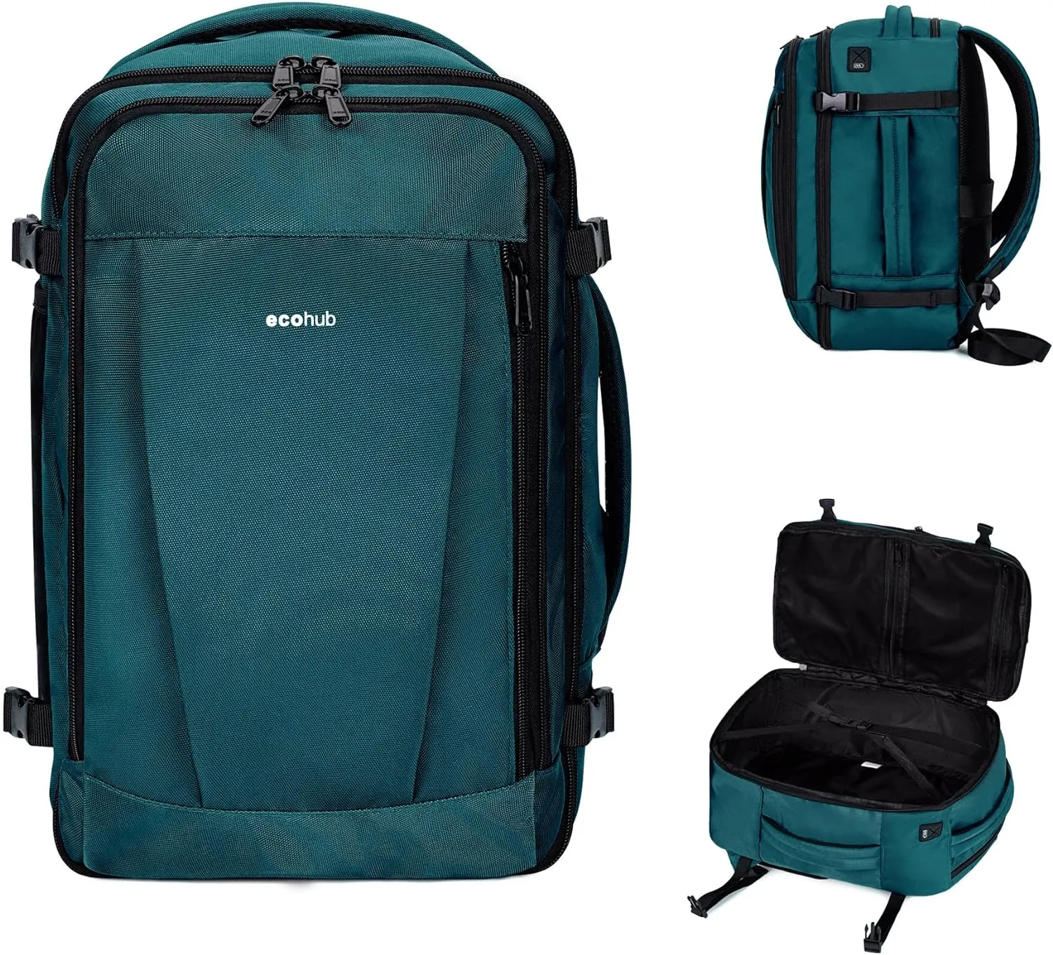 ECOHUB Travel Backpack 18x14x8 Spirit Airlines Personal Item Bag Carry On Backpack 13 Pockets Large Work Casual Daypack for men Airline Approved Waterproof Gym Backpack with Charging Port, Blue Green