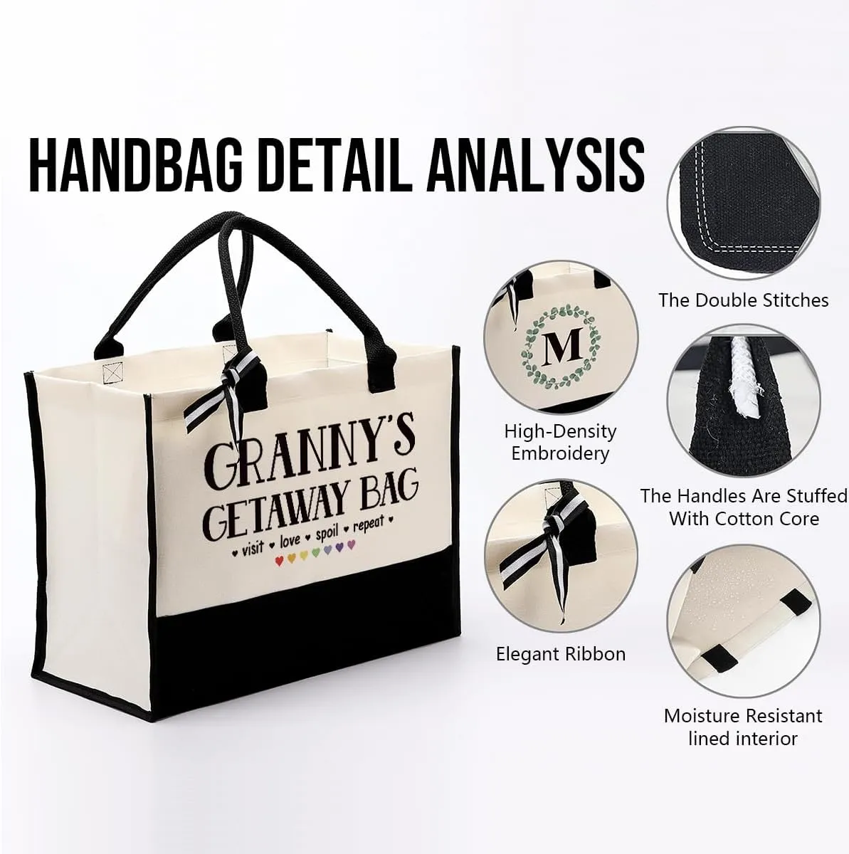 EDCTO Canvas Bag Gift for Granny, Granny Gift, Granny's Getaway Bag, Cotton Canvas Tote Bag, Reusable Shopping Bag, Women Canvas Bag Gift for Granny, Birthday Mother's Day Gift for Grandma