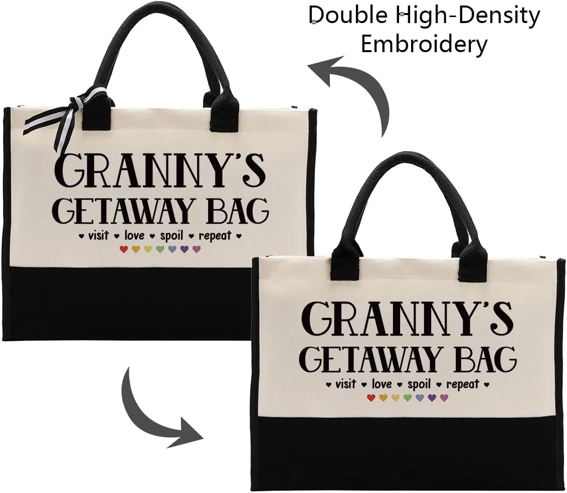 EDCTO Canvas Bag Gift for Granny, Granny Gift, Granny's Getaway Bag, Cotton Canvas Tote Bag, Reusable Shopping Bag, Women Canvas Bag Gift for Granny, Birthday Mother's Day Gift for Grandma