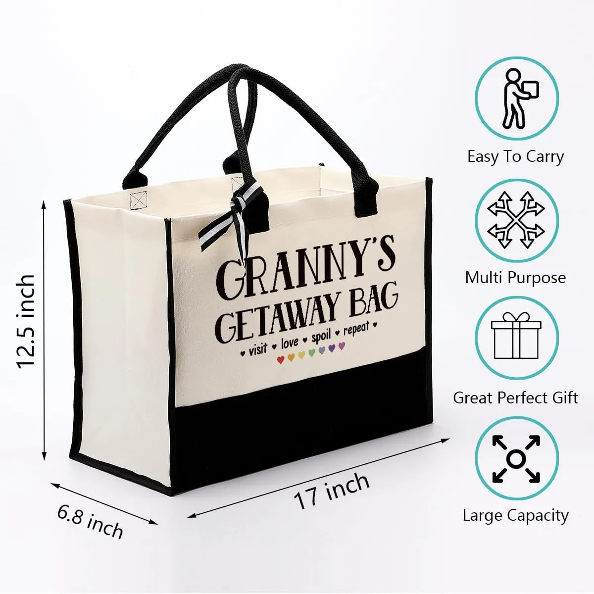 EDCTO Canvas Bag Gift for Granny, Granny Gift, Granny's Getaway Bag, Cotton Canvas Tote Bag, Reusable Shopping Bag, Women Canvas Bag Gift for Granny, Birthday Mother's Day Gift for Grandma