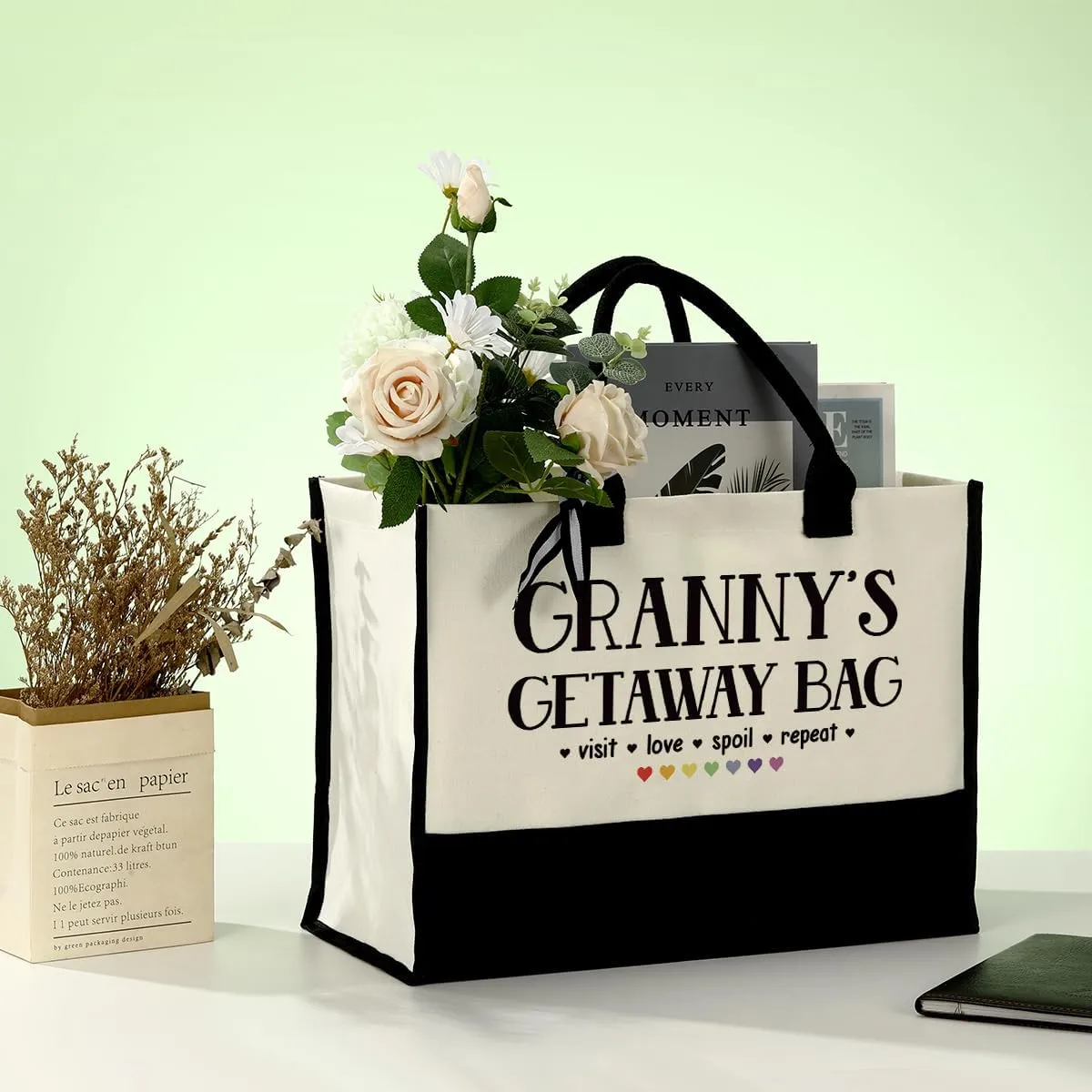 EDCTO Canvas Bag Gift for Granny, Granny Gift, Granny's Getaway Bag, Cotton Canvas Tote Bag, Reusable Shopping Bag, Women Canvas Bag Gift for Granny, Birthday Mother's Day Gift for Grandma
