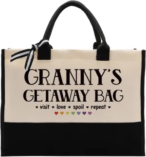 EDCTO Canvas Bag Gift for Granny, Granny Gift, Granny's Getaway Bag, Cotton Canvas Tote Bag, Reusable Shopping Bag, Women Canvas Bag Gift for Granny, Birthday Mother's Day Gift for Grandma