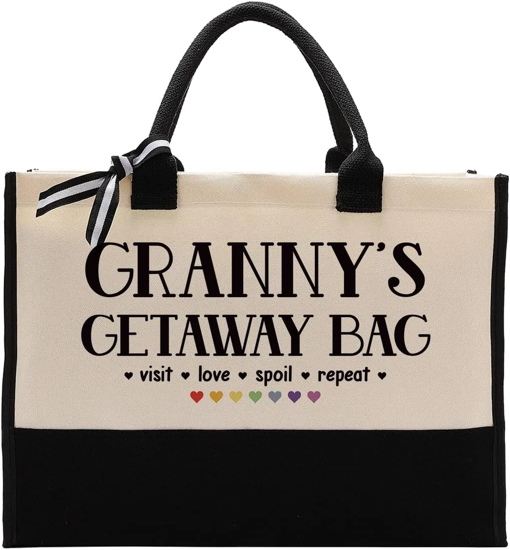 EDCTO Canvas Bag Gift for Granny, Granny Gift, Granny's Getaway Bag, Cotton Canvas Tote Bag, Reusable Shopping Bag, Women Canvas Bag Gift for Granny, Birthday Mother's Day Gift for Grandma