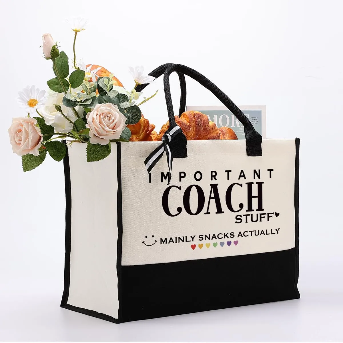 EDCTO Coach Gift, Canvas Tote Bag Cute Design, Important Coach Stuff Canvas Bag, Cotton Canvas Tote Bag, Reusable Shopping Bag Gift, Appreciation Gift for Women Coach Teacher Leader, Coach Tote Bag