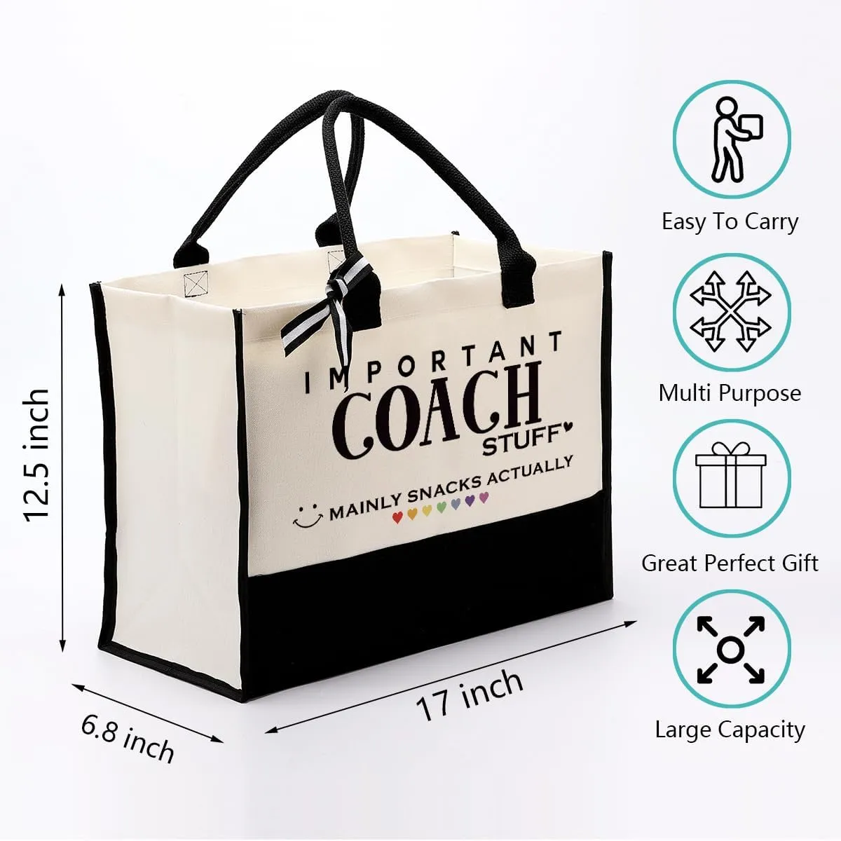 EDCTO Coach Gift, Canvas Tote Bag Cute Design, Important Coach Stuff Canvas Bag, Cotton Canvas Tote Bag, Reusable Shopping Bag Gift, Appreciation Gift for Women Coach Teacher Leader, Coach Tote Bag