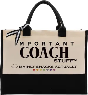 EDCTO Coach Gift, Canvas Tote Bag Cute Design, Important Coach Stuff Canvas Bag, Cotton Canvas Tote Bag, Reusable Shopping Bag Gift, Appreciation Gift for Women Coach Teacher Leader, Coach Tote Bag