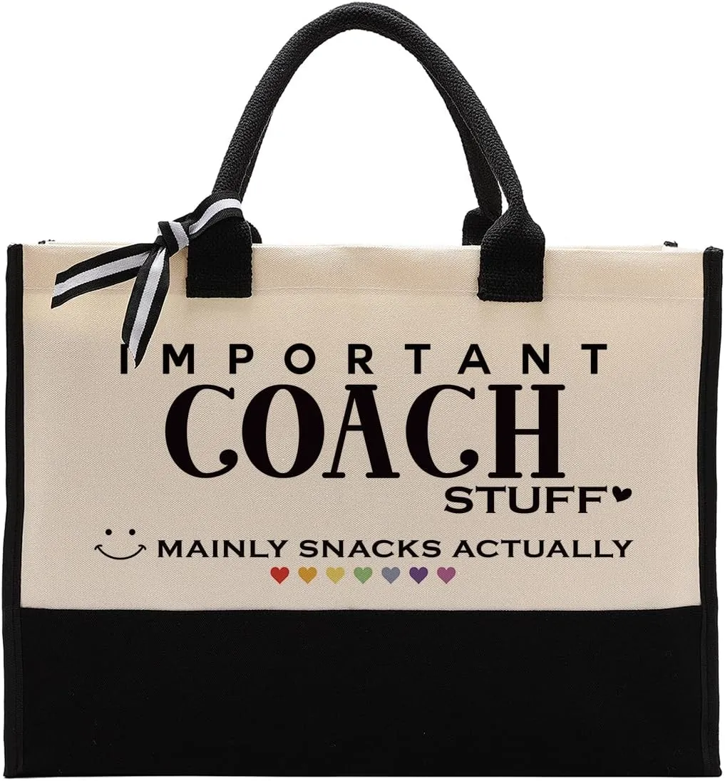 EDCTO Coach Gift, Canvas Tote Bag Cute Design, Important Coach Stuff Canvas Bag, Cotton Canvas Tote Bag, Reusable Shopping Bag Gift, Appreciation Gift for Women Coach Teacher Leader, Coach Tote Bag