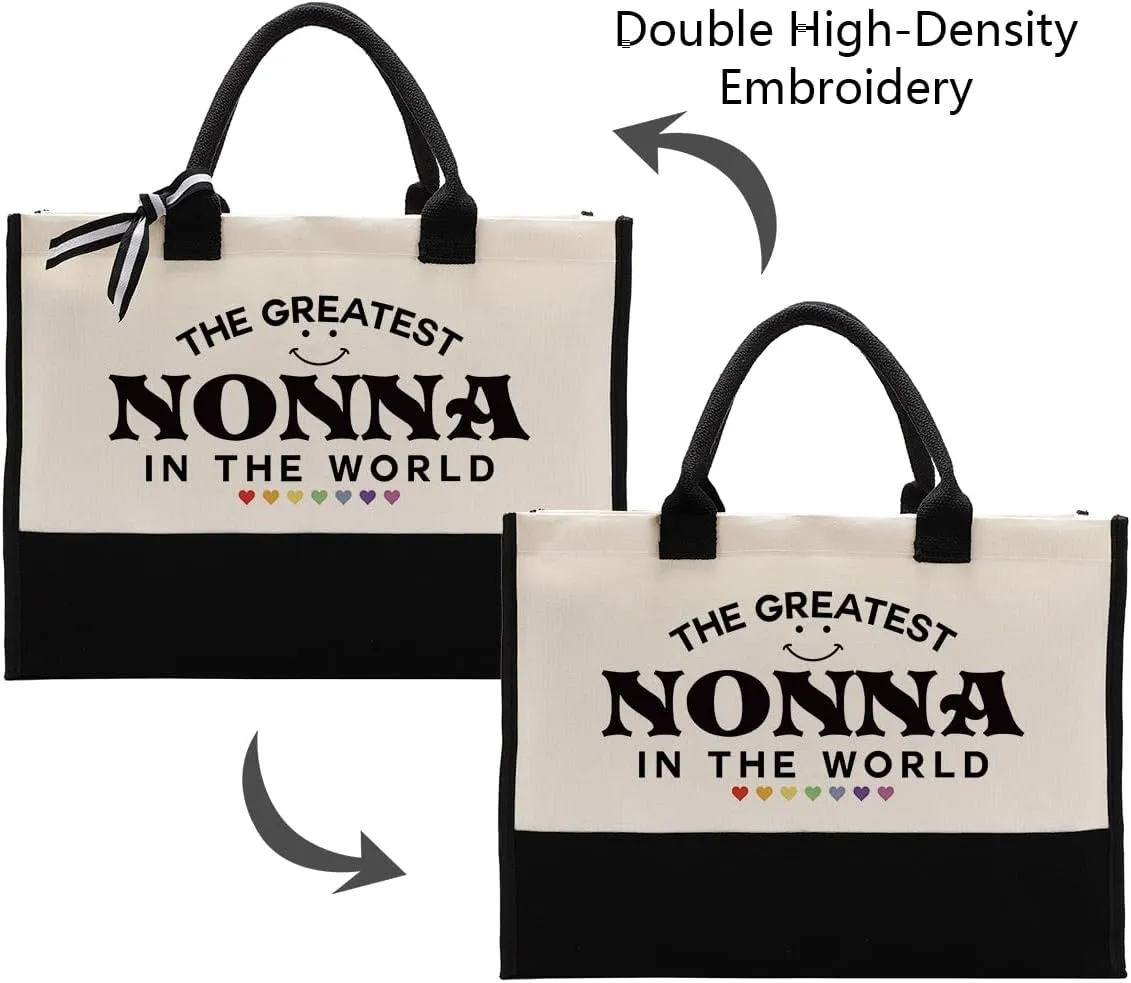 EDCTO Nonna Tote Bag Gift, The Greatest Nonna In the World, Nonna Gift Utility Tote, Cotton Canvas Tote Bag, Canvas Tote Bag for Gifting, Inspirational Gift, Mother's Day Birthday Gift for Nonna