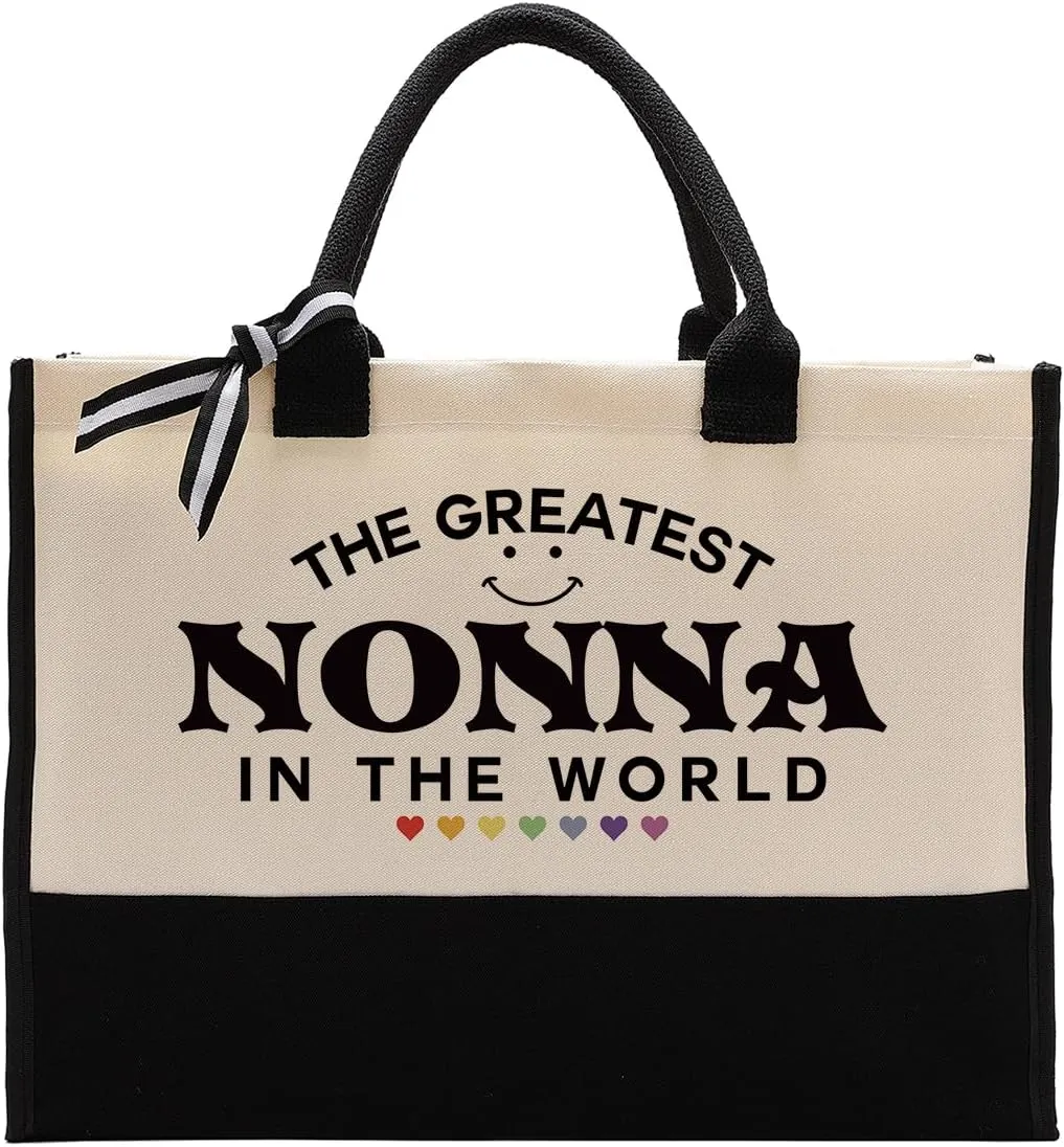 EDCTO Nonna Tote Bag Gift, The Greatest Nonna In the World, Nonna Gift Utility Tote, Cotton Canvas Tote Bag, Canvas Tote Bag for Gifting, Inspirational Gift, Mother's Day Birthday Gift for Nonna