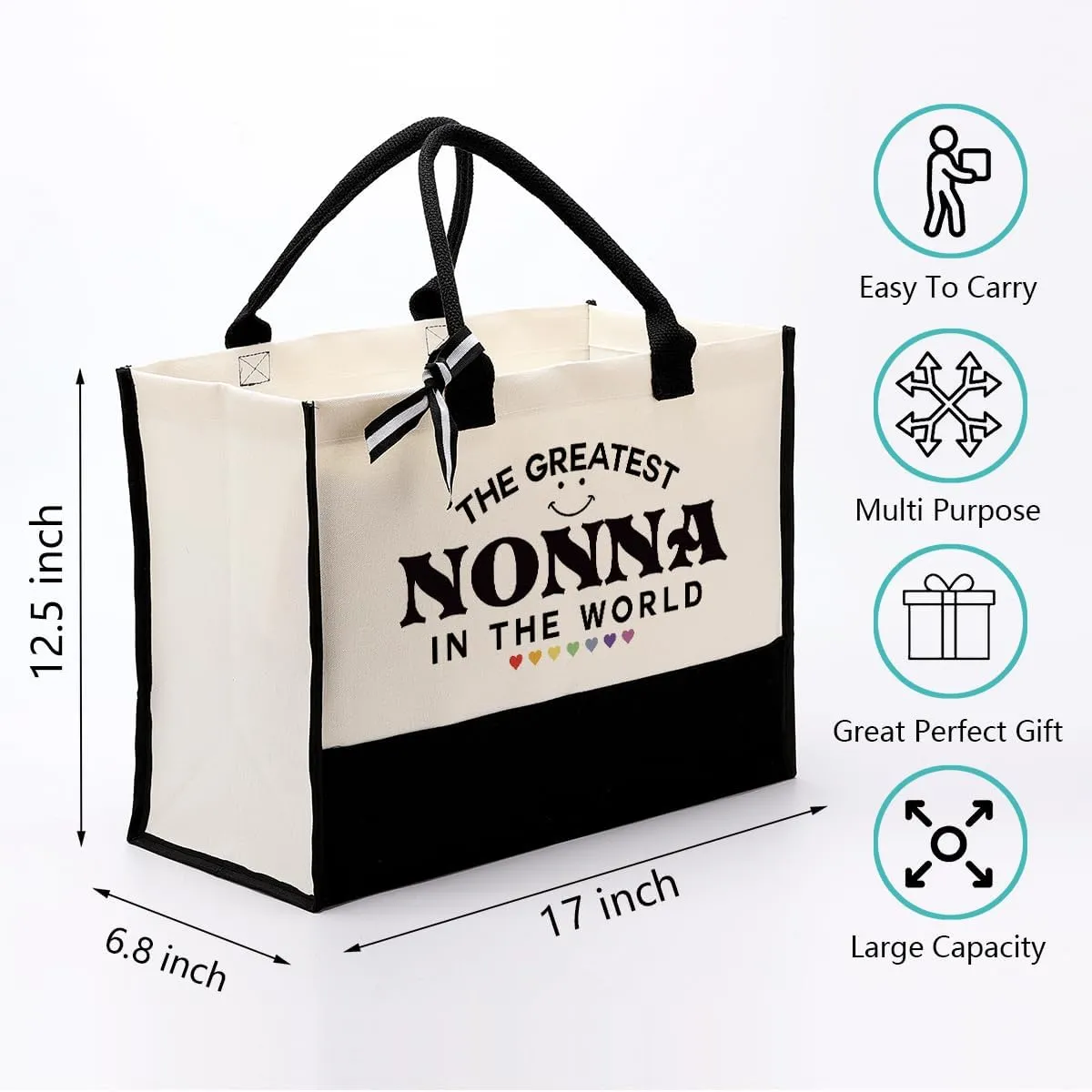 EDCTO Nonna Tote Bag Gift, The Greatest Nonna In the World, Nonna Gift Utility Tote, Cotton Canvas Tote Bag, Canvas Tote Bag for Gifting, Inspirational Gift, Mother's Day Birthday Gift for Nonna