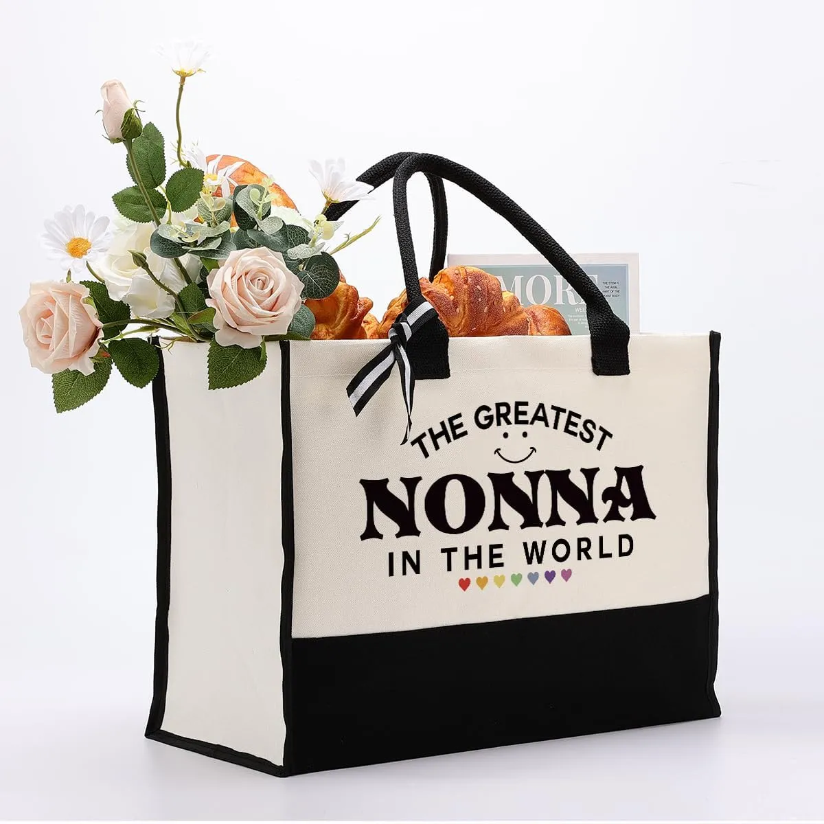 EDCTO Nonna Tote Bag Gift, The Greatest Nonna In the World, Nonna Gift Utility Tote, Cotton Canvas Tote Bag, Canvas Tote Bag for Gifting, Inspirational Gift, Mother's Day Birthday Gift for Nonna
