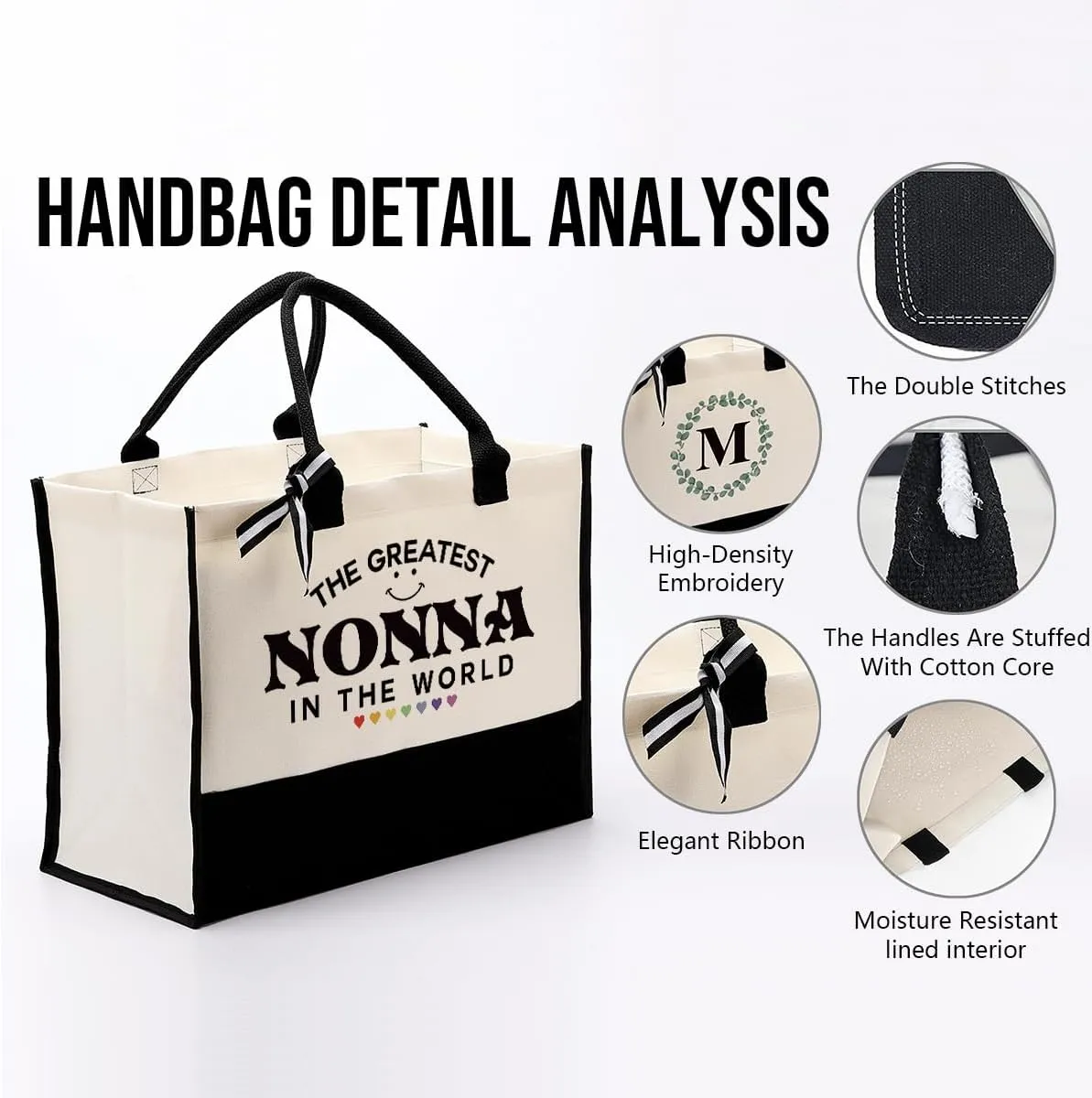 EDCTO Nonna Tote Bag Gift, The Greatest Nonna In the World, Nonna Gift Utility Tote, Cotton Canvas Tote Bag, Canvas Tote Bag for Gifting, Inspirational Gift, Mother's Day Birthday Gift for Nonna