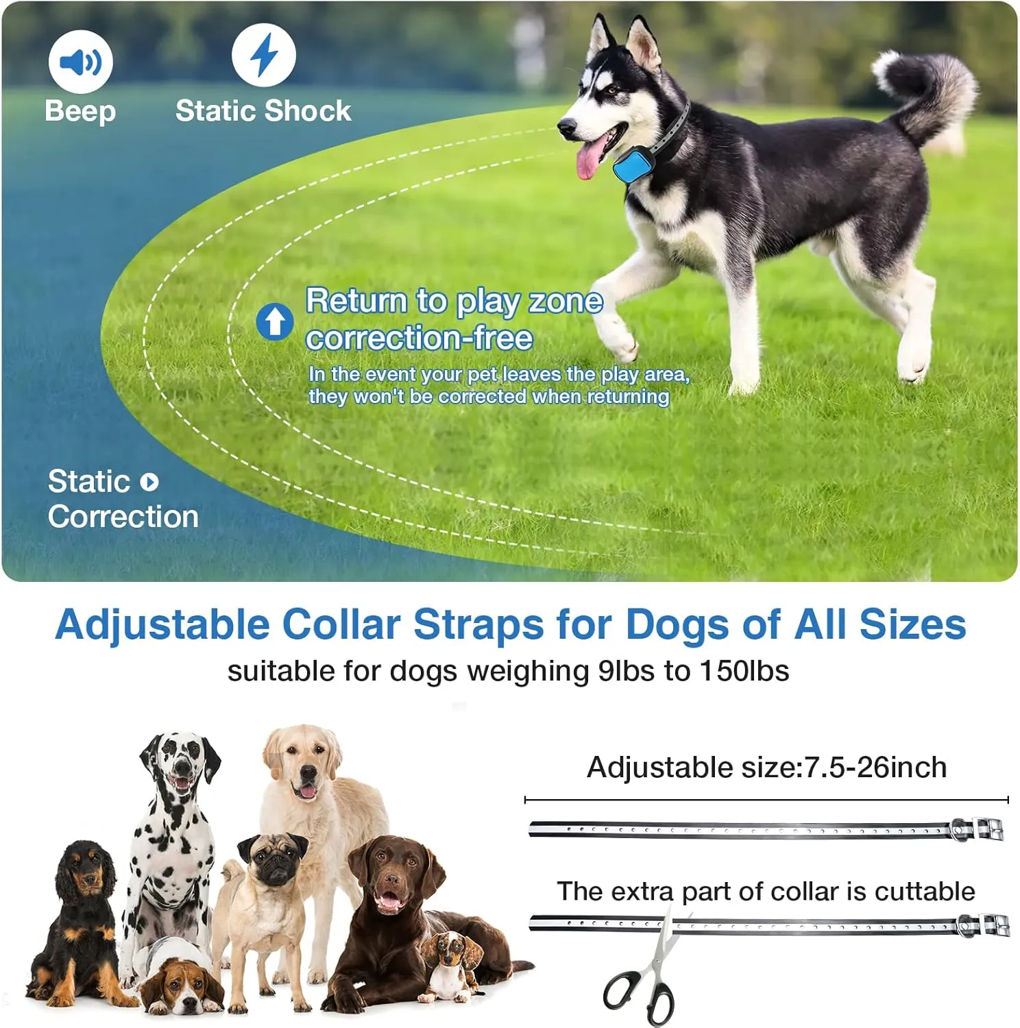 Electric Fence for Dogs, Upgraded Underground Above Ground Electric Dog Fence Pet Containment System with Waterproof Rechargeable Training Collar, Tone/Shock Correction for 2 Dogs