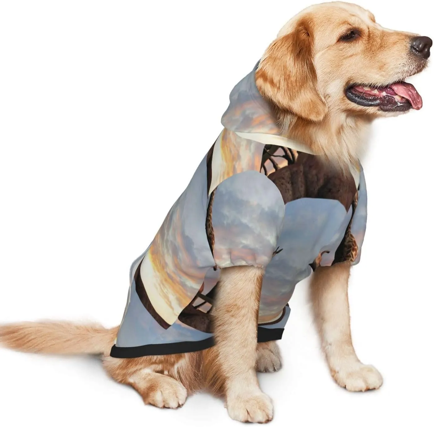 Elephant Giraffe On A Mountain Top Sunset Dog Hoodie Security Dog Hoodie Sweater with Pocket and Leash Hole Warm Pet Clothes Dog Winter Sweatshirt for Medium Large Dogs