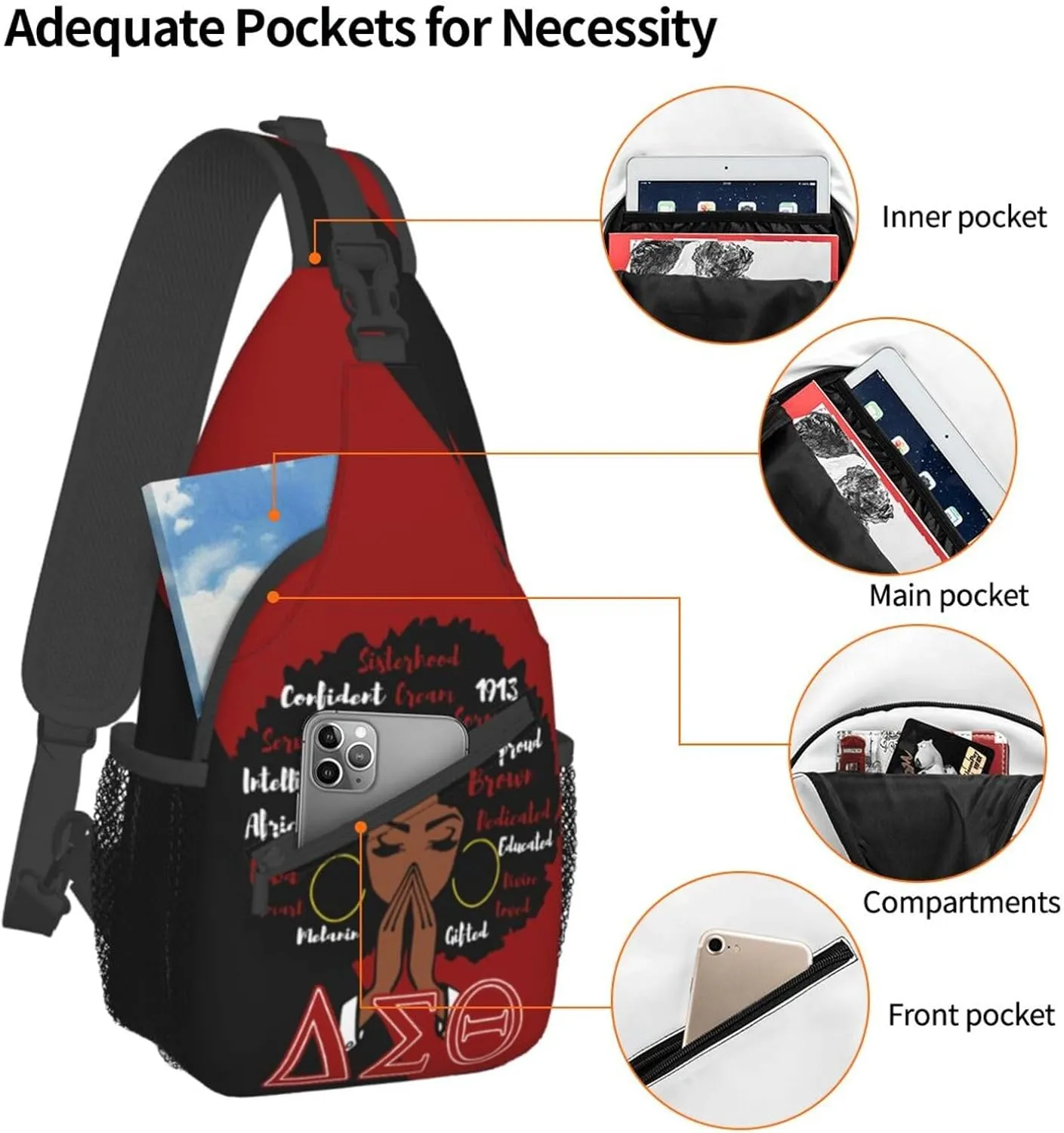 Elephant Logo Sorority Sling Bag Crossbody Travel Hiking Chest Backpack Shoulder Daypack For Women