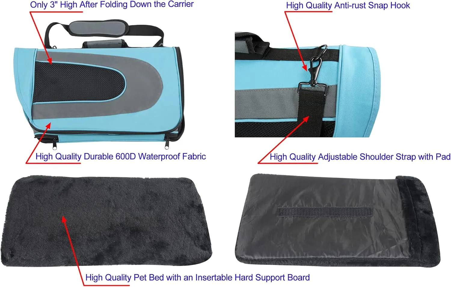 EliteField Deluxe Soft Pet Carrier (3 Year Warranty, Airline Approved), Multiple Sizes and Colors Available (18" L x 10" W x 11" H, Sky Blue Gray)