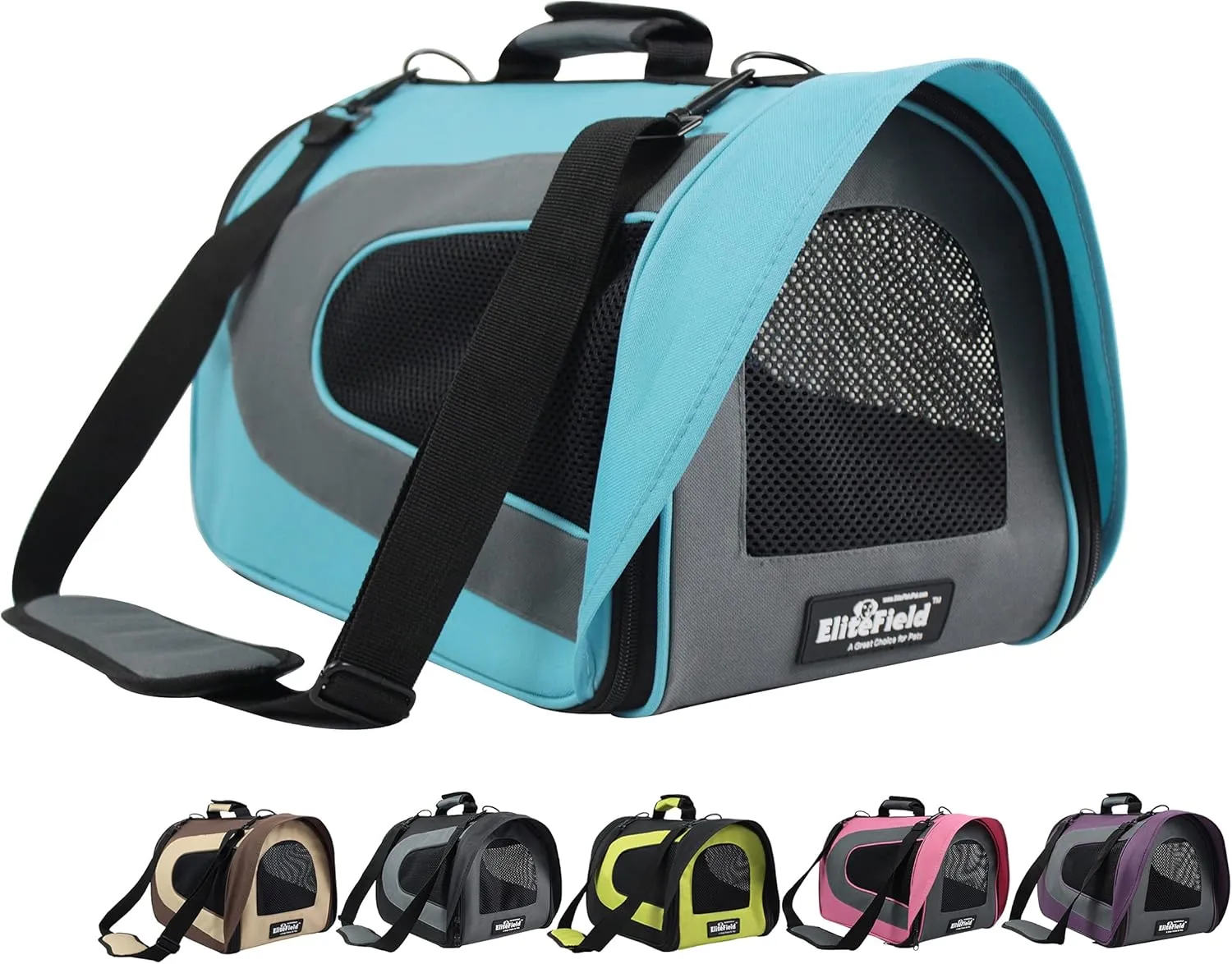 EliteField Deluxe Soft Pet Carrier (3 Year Warranty, Airline Approved), Multiple Sizes and Colors Available (18" L x 10" W x 11" H, Sky Blue Gray)