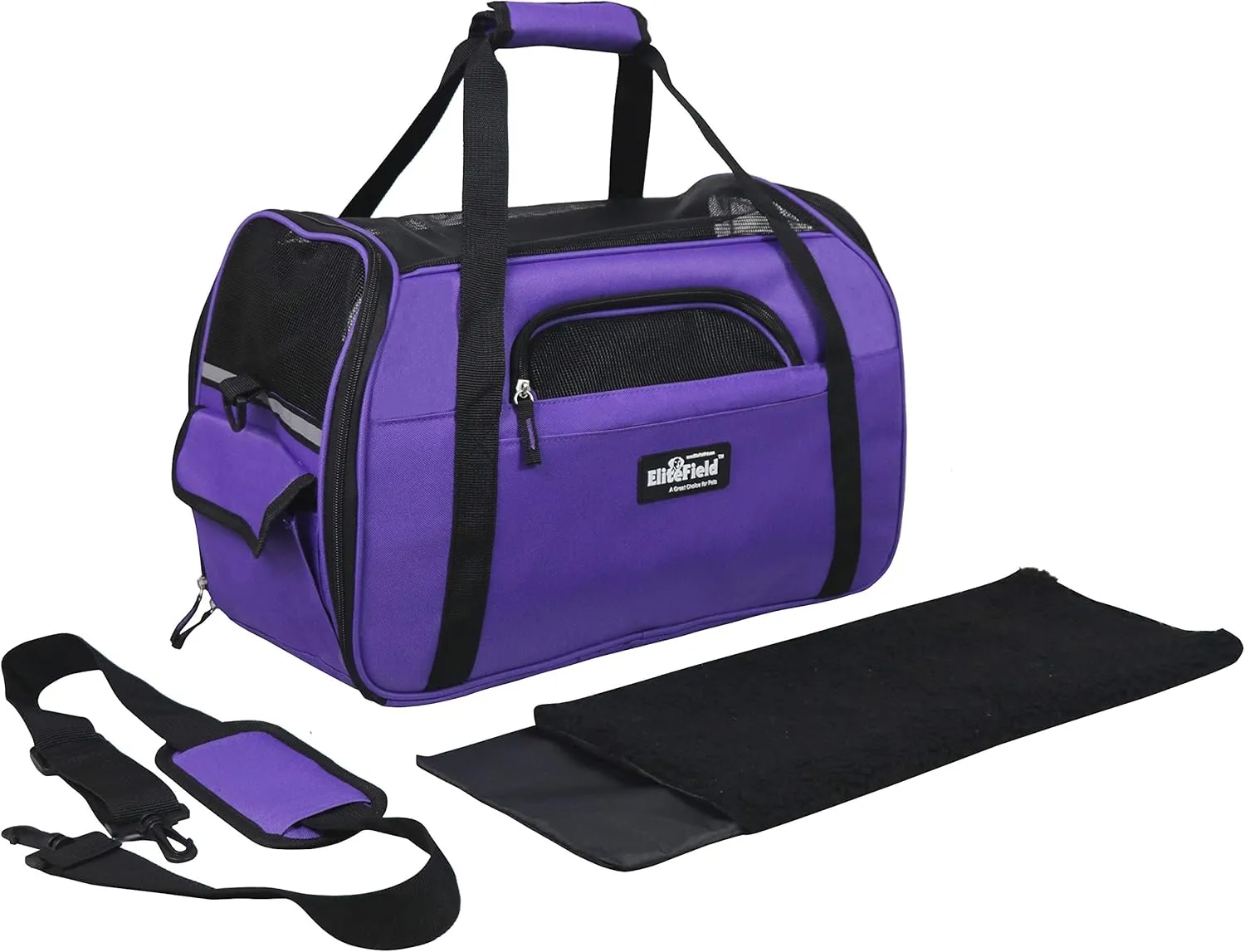 EliteField Soft Pet Carrier (3 Year Warranty, Airline Approved) Soft Sided Dog Puppy Cat Carrier Travel Bag (X-Large: 21" L x 12" W x 13" H, Purple)