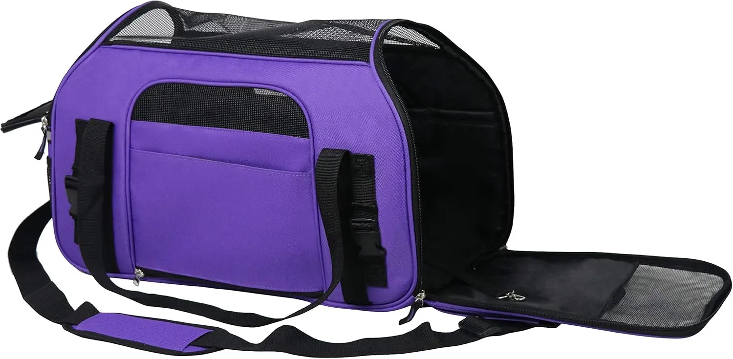 EliteField Soft Pet Carrier (3 Year Warranty, Airline Approved) Soft Sided Dog Puppy Cat Carrier Travel Bag (X-Large: 21" L x 12" W x 13" H, Purple)
