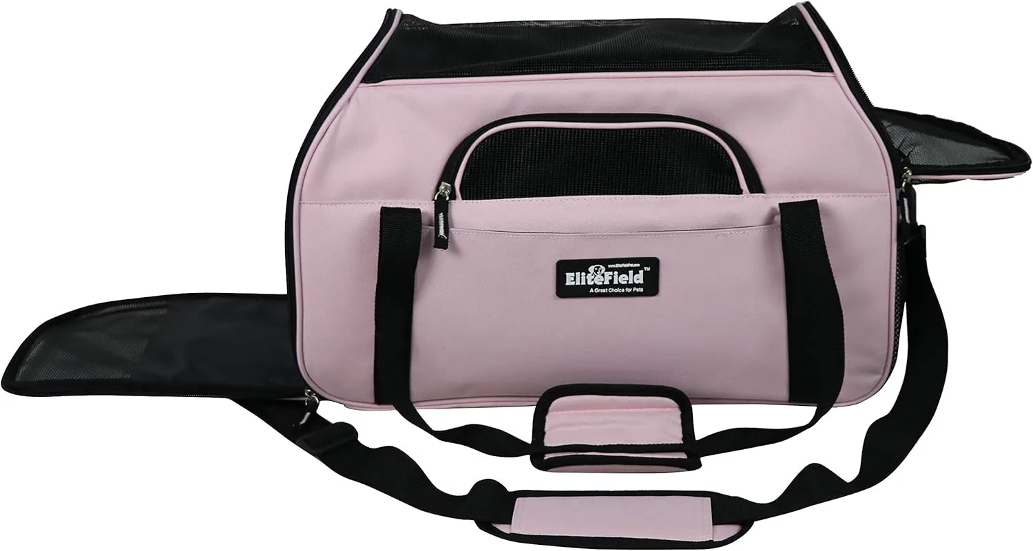 EliteField Soft Sided Pet Carrier (3 Year Warranty, Airline Approved), Multiple Sizes and Colors Available (Large: 19" L x 10" W x 13" H, Pink)