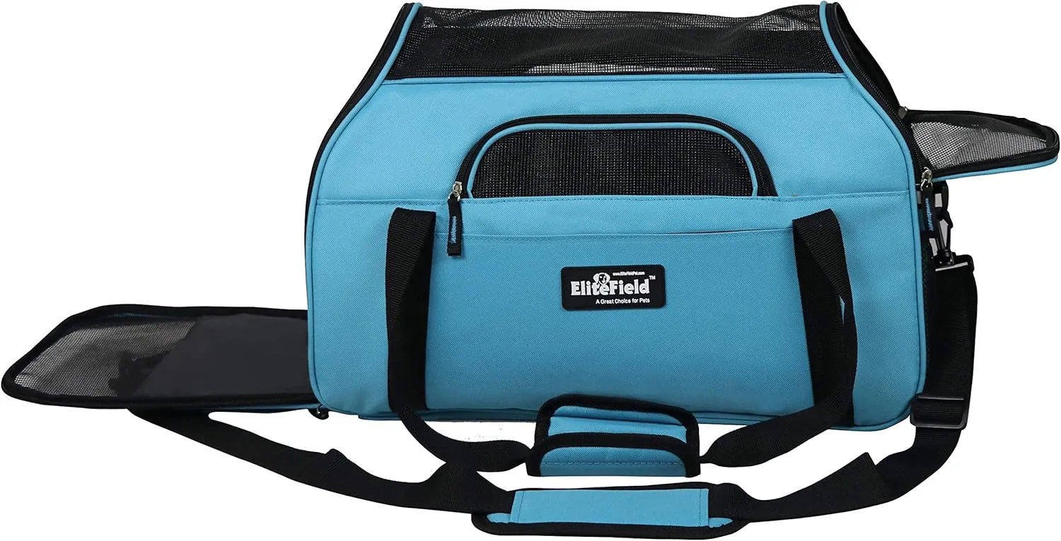 EliteField Soft Sided Pet Carrier (3 Year Warranty, Airline Approved), Multiple Sizes and Colors Available (Medium: 17" L x 9" W x 12" H, Sky Blue)