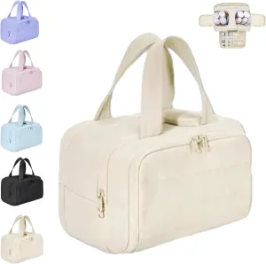 Elouva Toiletry Bag, Elouva Large Capacity Wide-Open Travel Cosmetic Bag, 4-in-1 Multi-functional Lightweight Makeup Bags (Off-White)