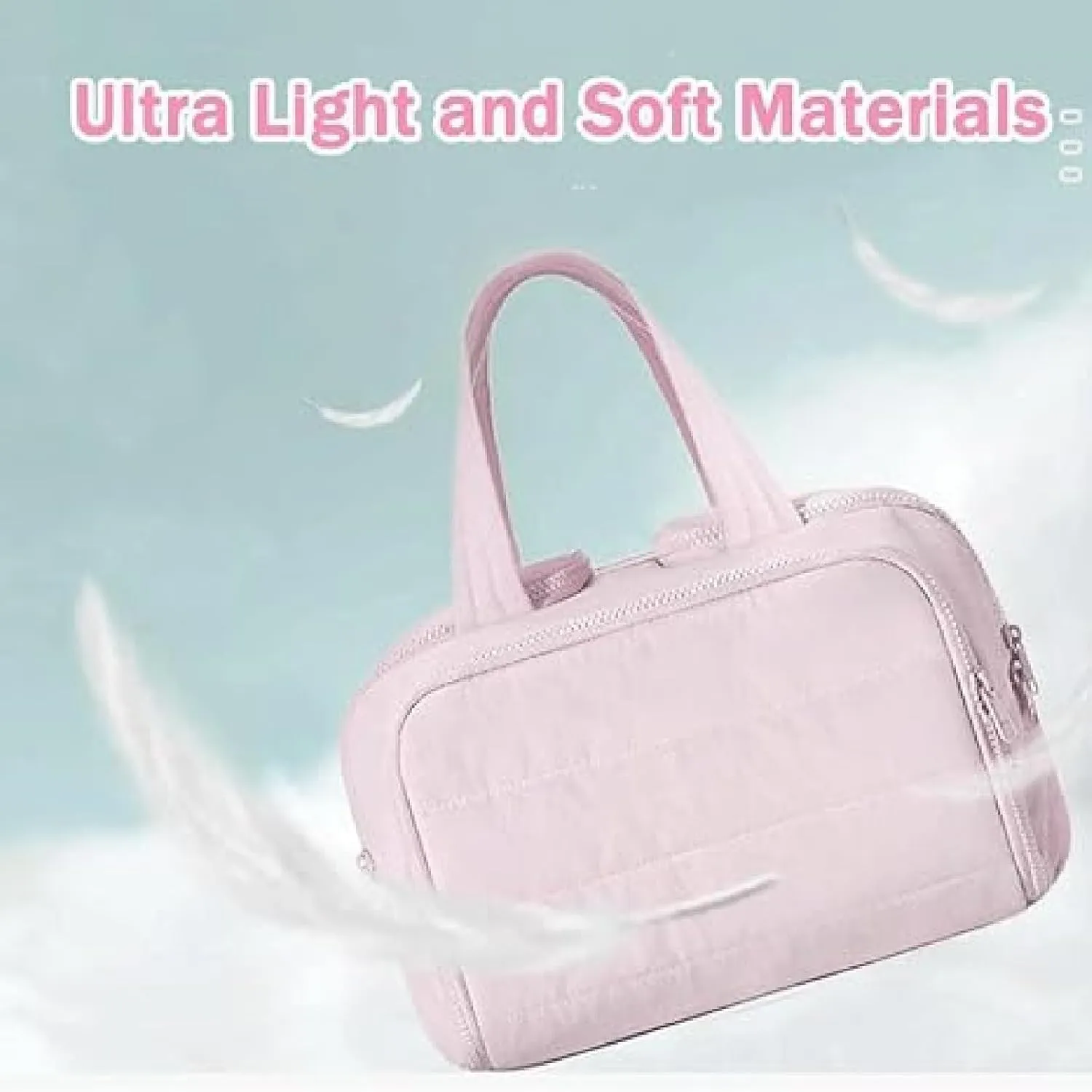 Elouva Toiletry Bag, Elouva Large Capacity Wide-Open Travel Cosmetic Bag, 4-in-1 Multi-functional Lightweight Makeup Bags (Pink)