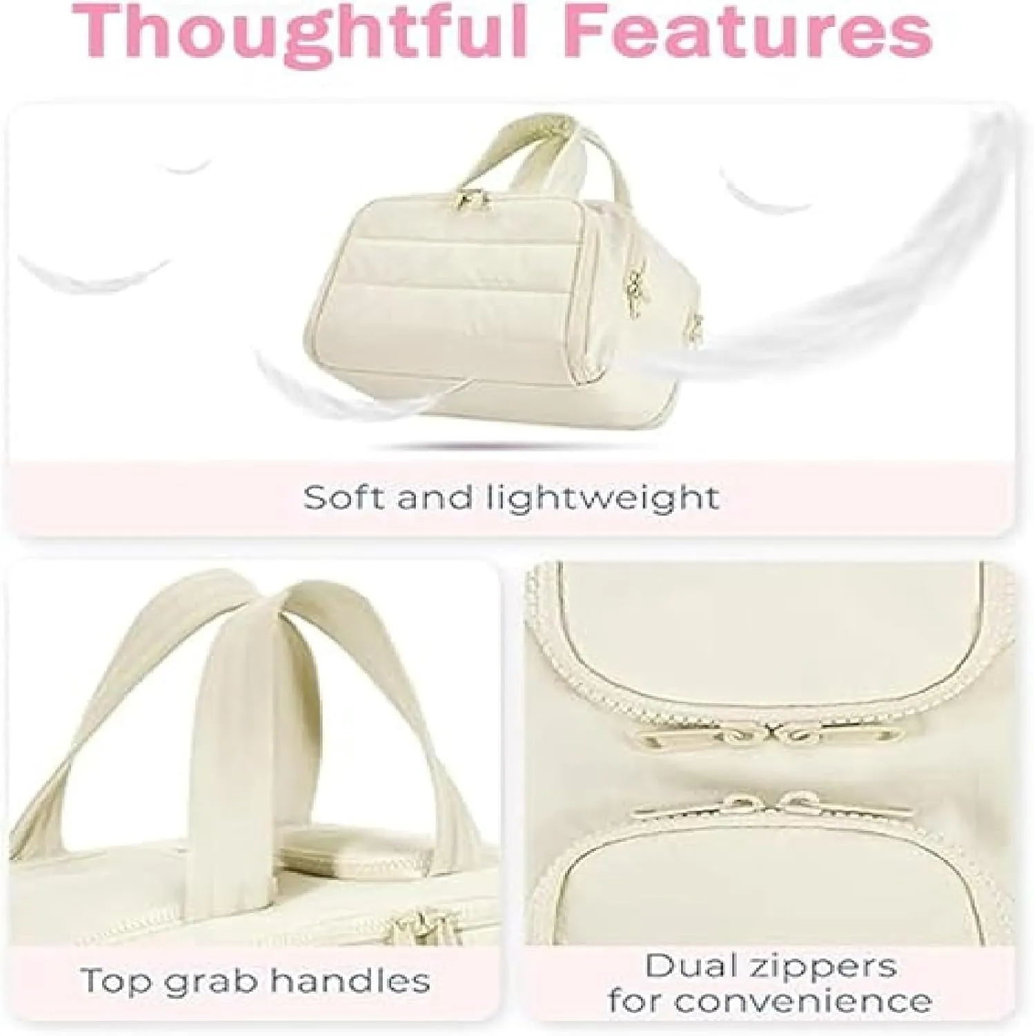 Elouva Toiletry Bag, Elouva Large Capacity Wide-Open Travel Cosmetic Bag, 4-in-1 Multi-functional Lightweight Makeup Bags (Pink)