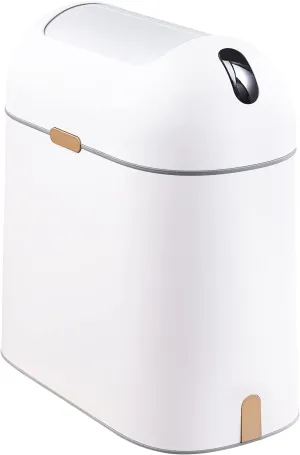 ELPHECO Motion Sensor Bathroom Trash Can, 2.5 Gallon Waterproof Trash Bin with Butterfly lid, Bathroom Waste Basket Garbage Bin for Bedroom Kitchen and Office use, White with Golden Button