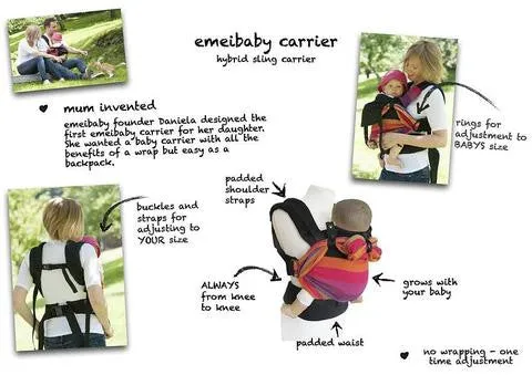 Emeibaby Hybrid Baby Carrier Full Black with Camping Hood
