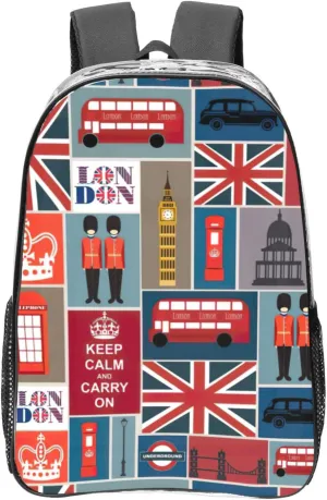 England Symbols Print Large Clear PVC Backpack Men Women Suitable Bag Stadium Event Outdoor Sport Travel