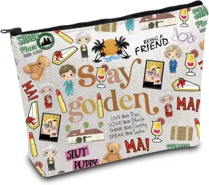 ENSIANTH Movie Makeup Bag Golden Dorothy Sophia Blanche Rose Fans- Zipper Travel Bag Friendship Zipper Travel Bag (Golden MU)