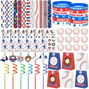 Erweicet Baseball Party Favors Set 72 PCS Baseball Slap Straws Silicone Bracelets Tattoo Stickers Mini Bouncy Balls Toy for Goodie Bag Fillers Baseball Themed Birthday Party Supplies