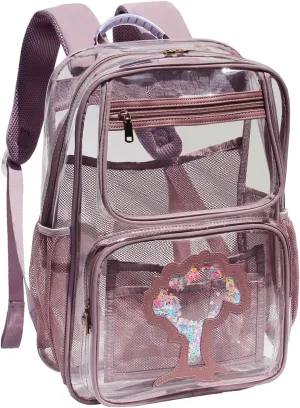 ESVAN Clear Backpack Transparent Stadium Approved See Through for Middle College Laptop Bag with Leather Trim