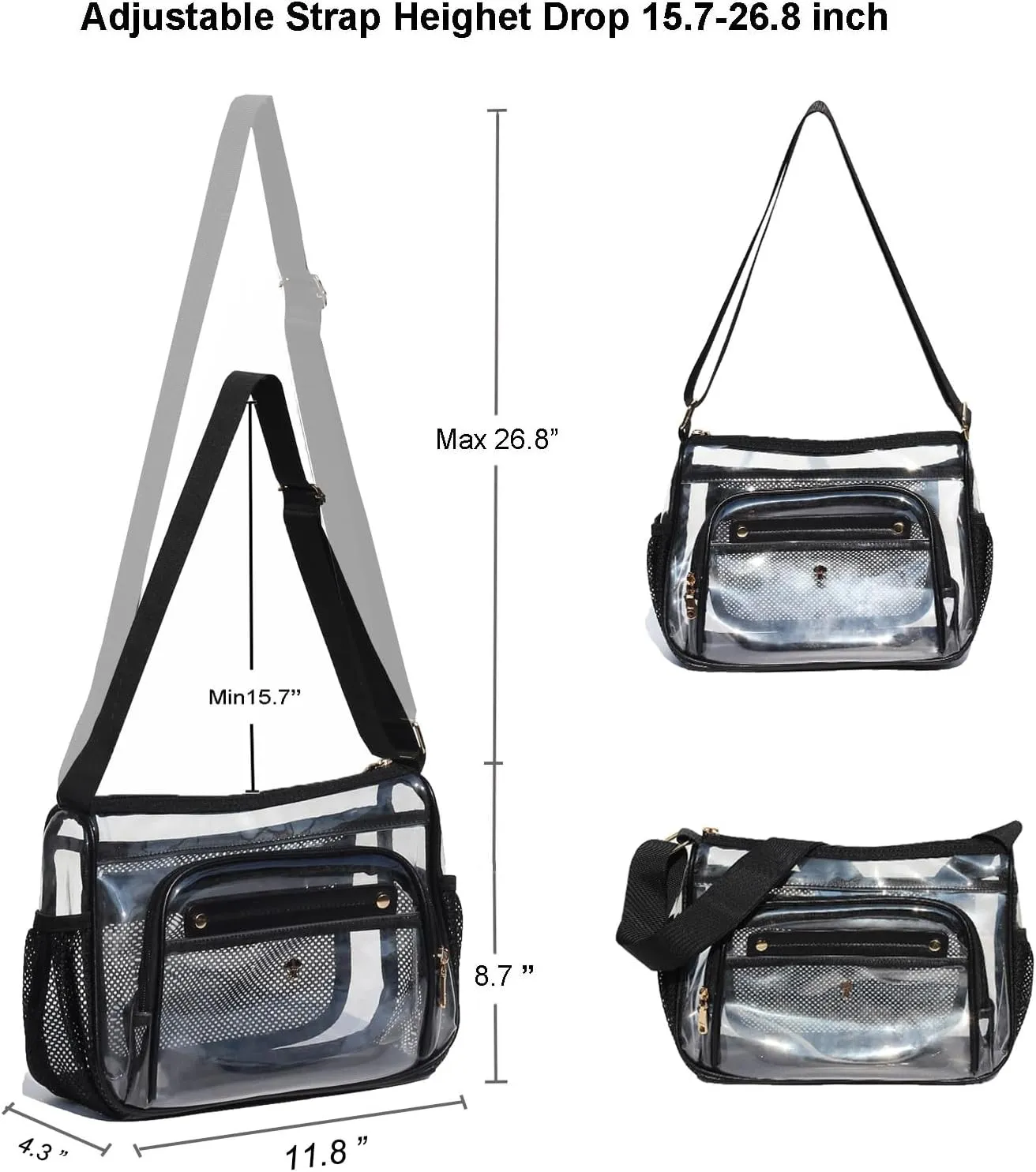 ESVAN Clear Crossbody Bag,Large Shoulder Bag For Stadium Events,Stadium Approved Clear Purses for Women with Adjustable Strap