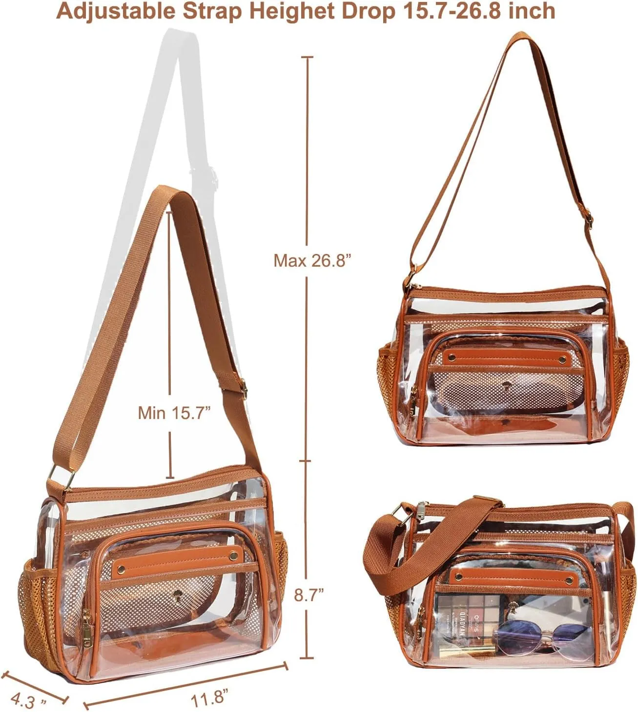 ESVAN Clear Crossbody Bag,Large Shoulder Bag For Stadium Events,Stadium Approved Clear Purses for Women with Adjustable Strap